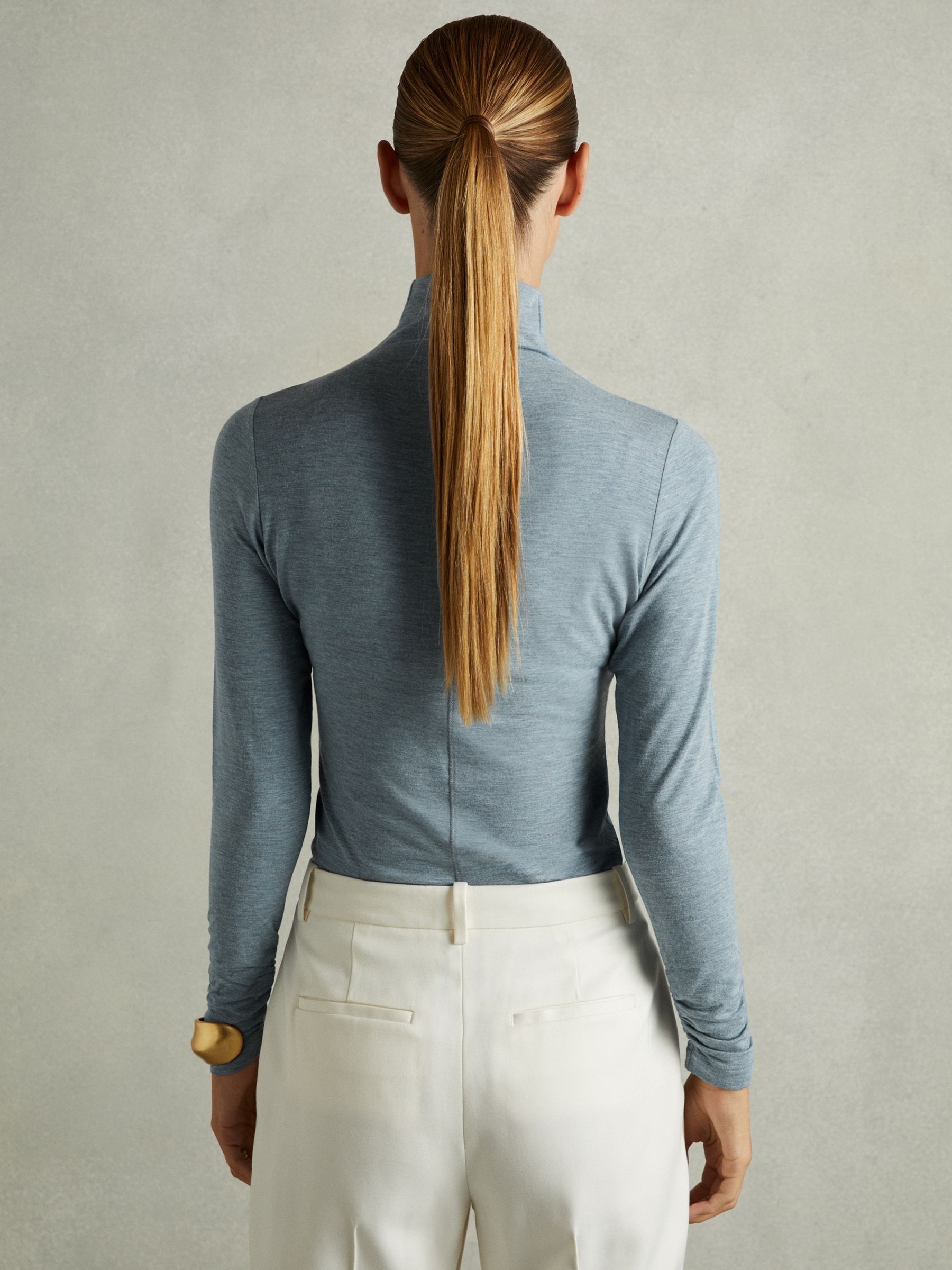 Ruched Jersey Top with Wool in Blue