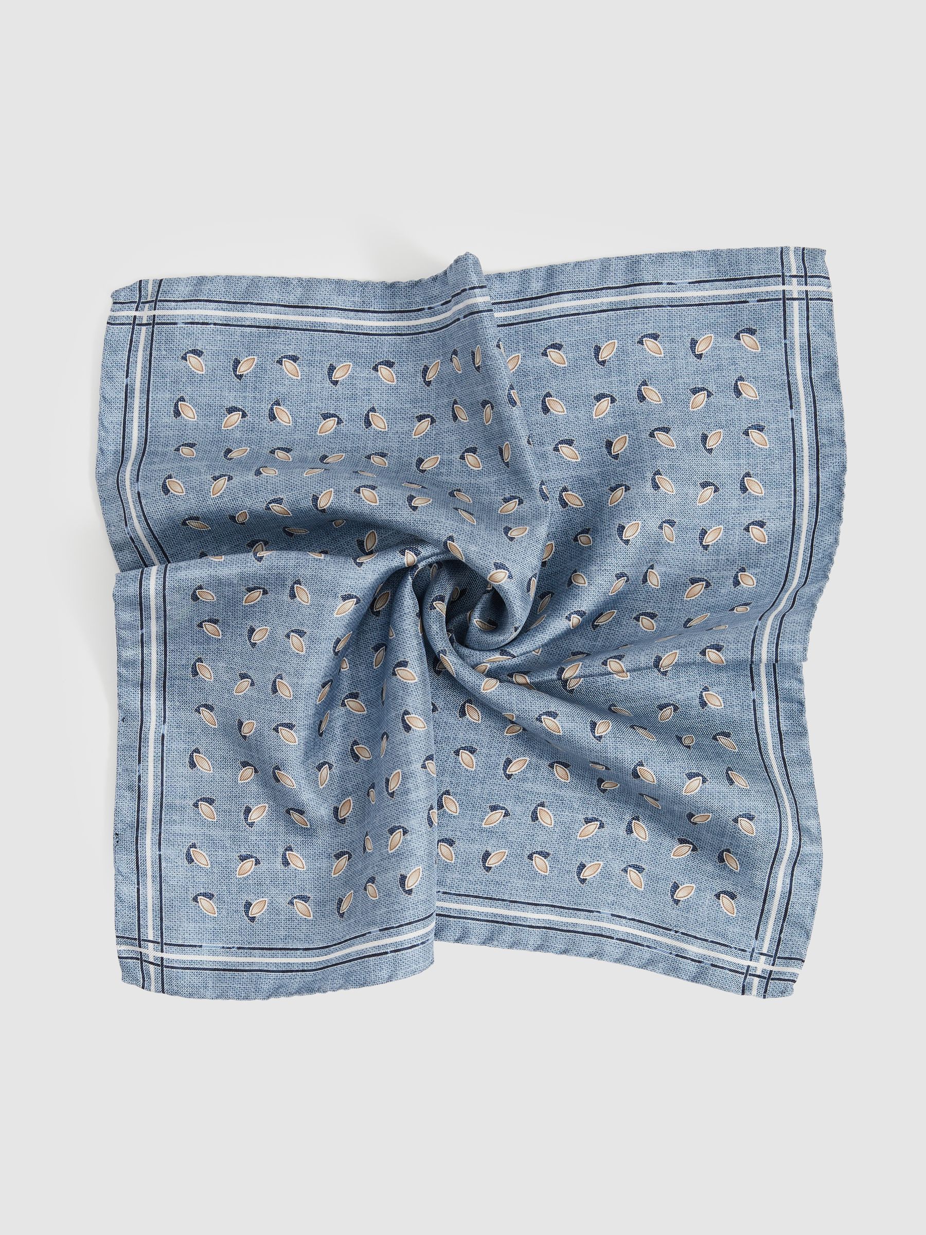 Almond Print Silk Pocket Square in Soft Blue Melange