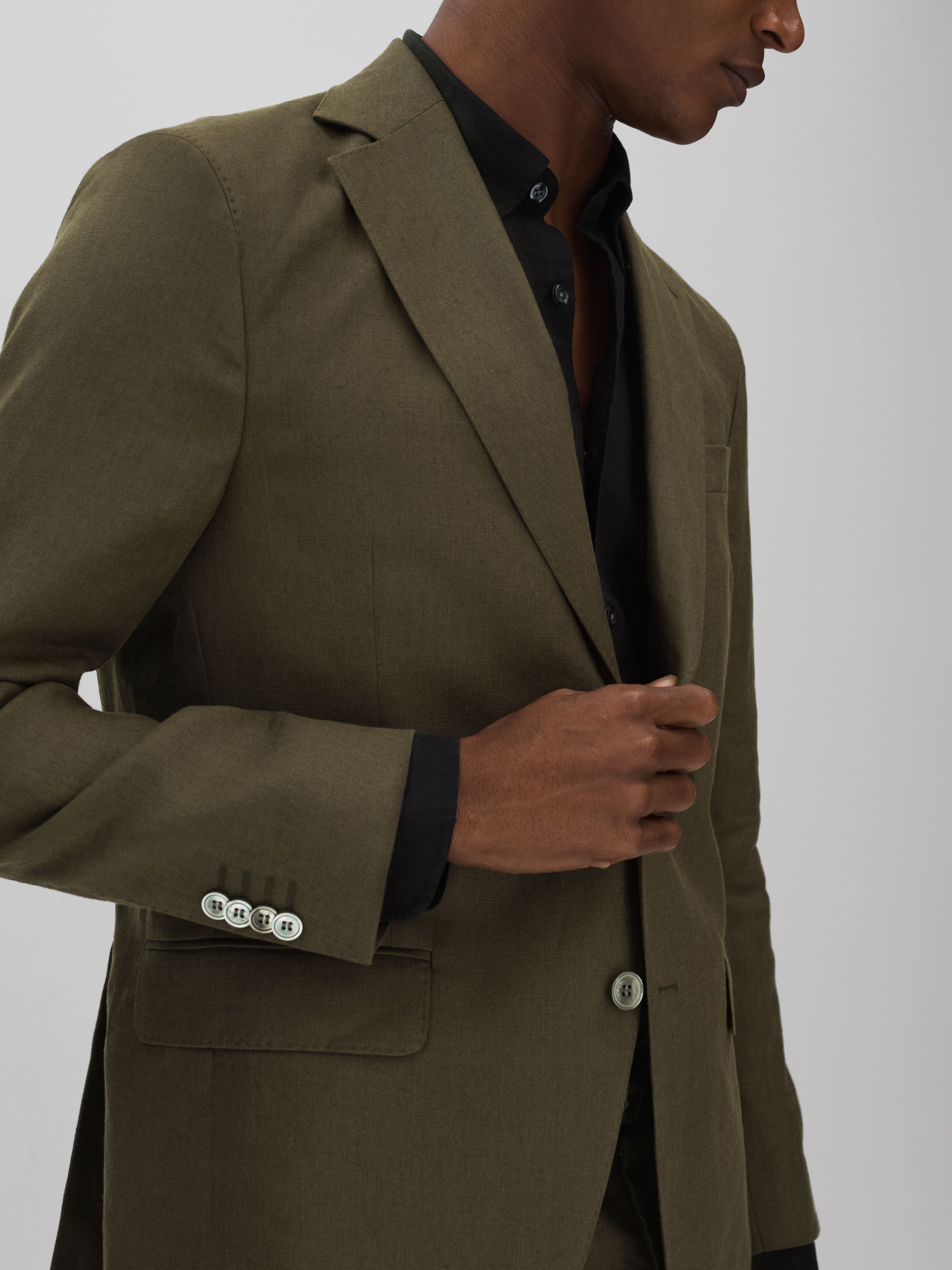 Oscar Jacobson Linen Double Breasted Blazer in Green