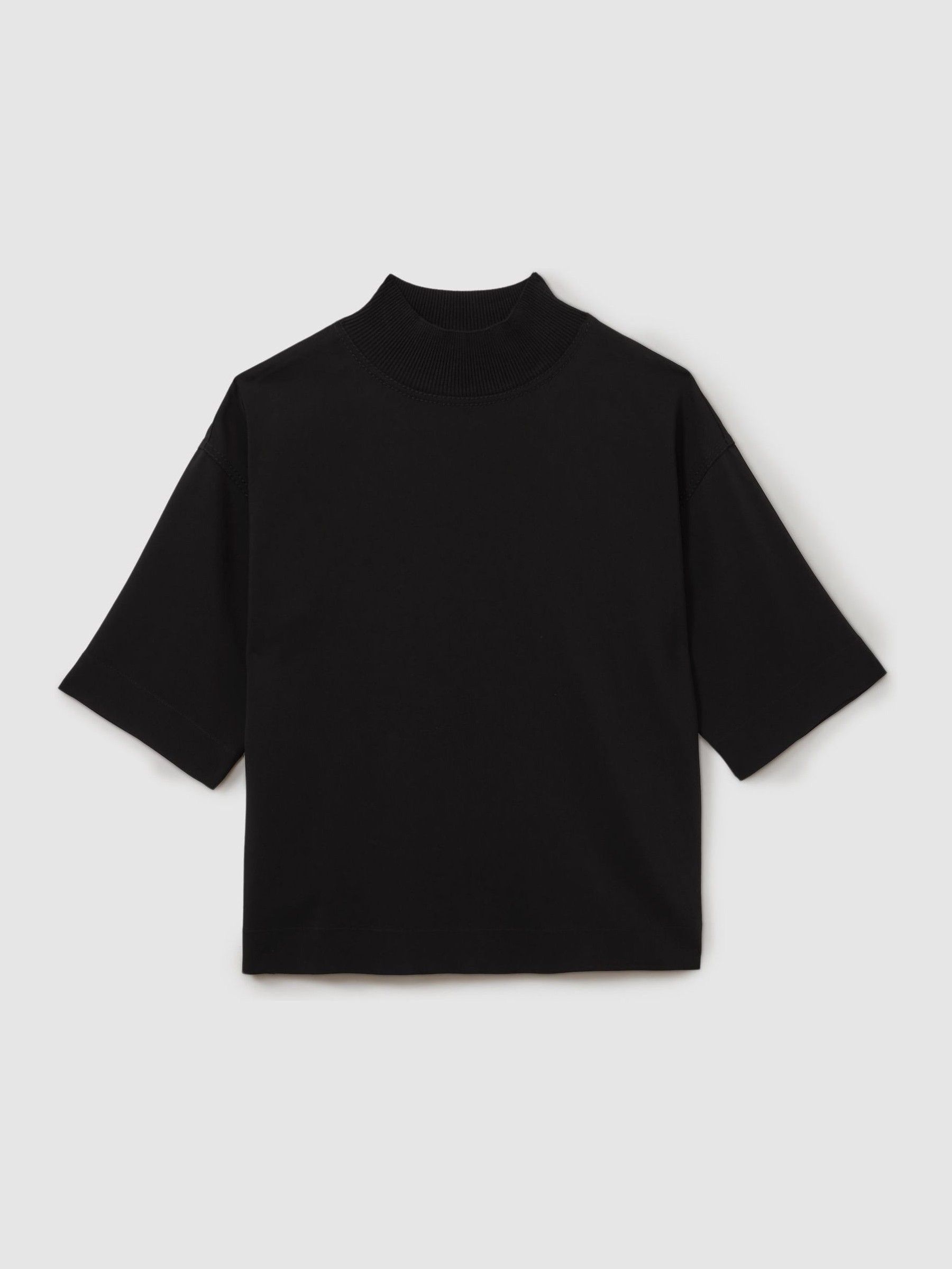 Oversized Rib-Neck T-Shirt in Black