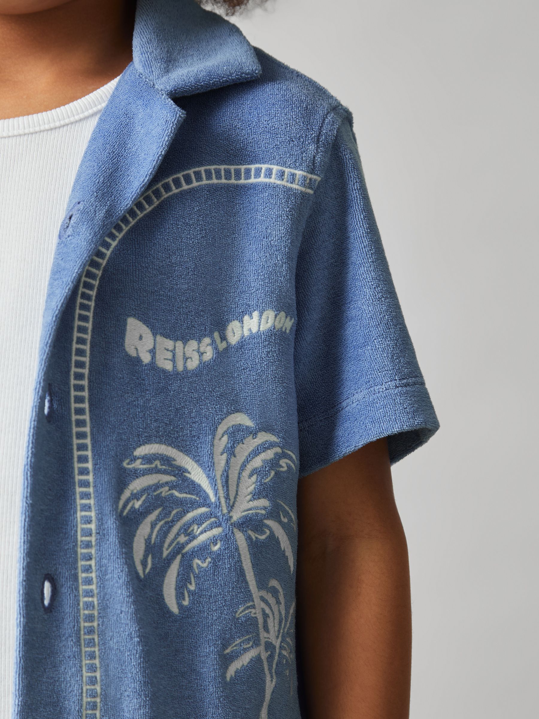 9-13 yrs Towelling Palm-Embroidered Shirt in Airforce Blue