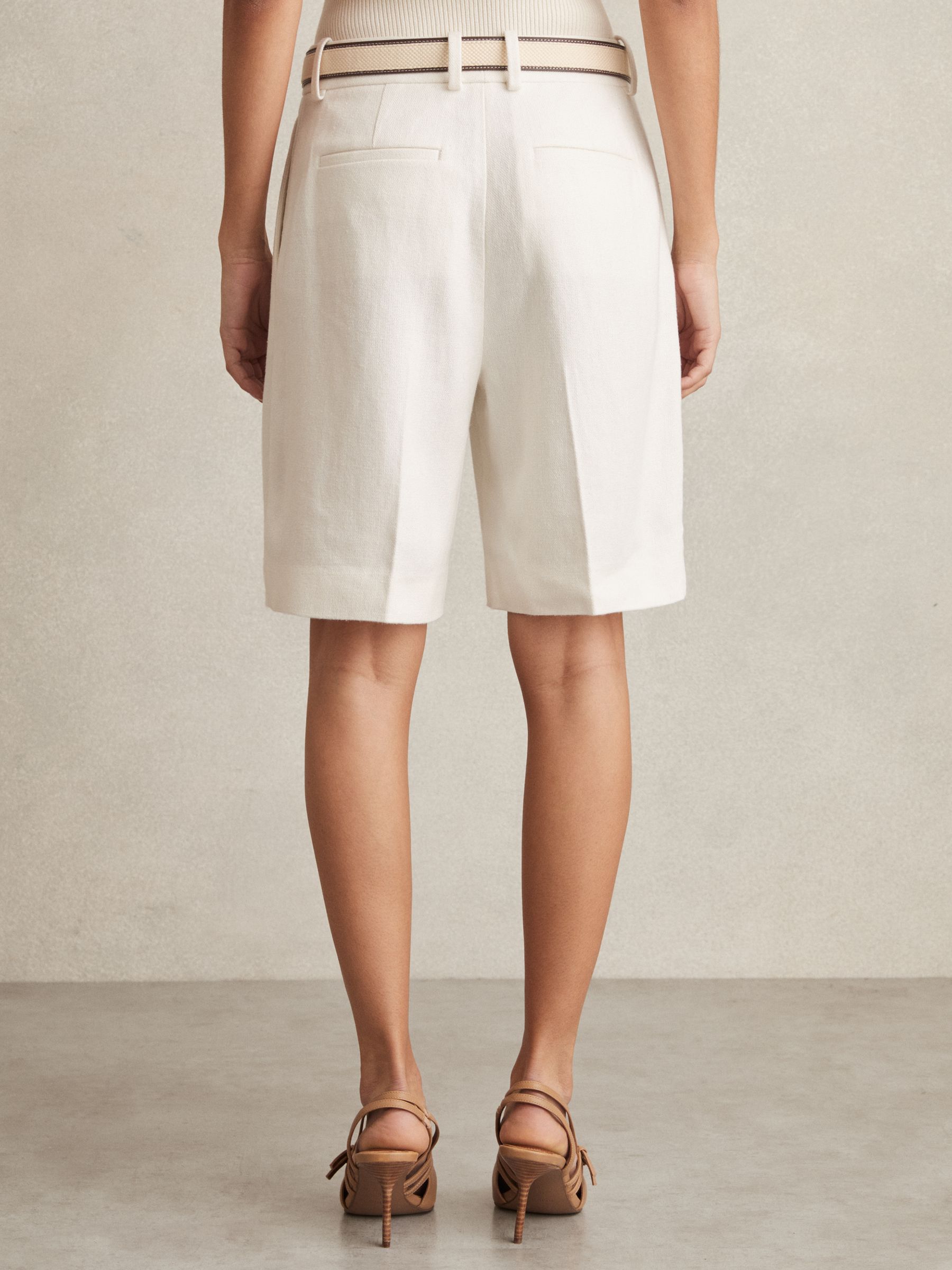 Linen-Blend Bermuda Shorts in White