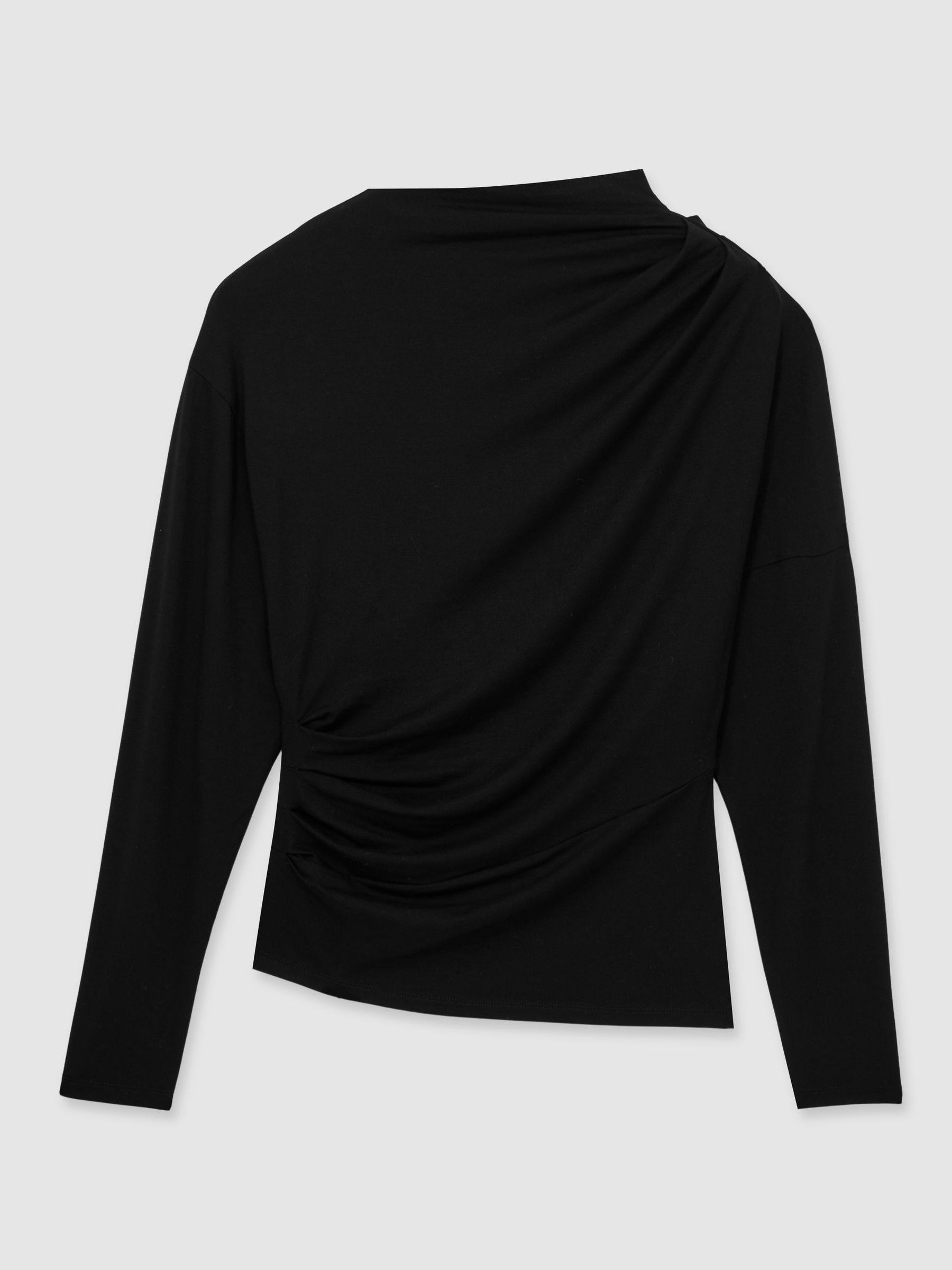 Draped Jersey Long-Sleeve Top in Black