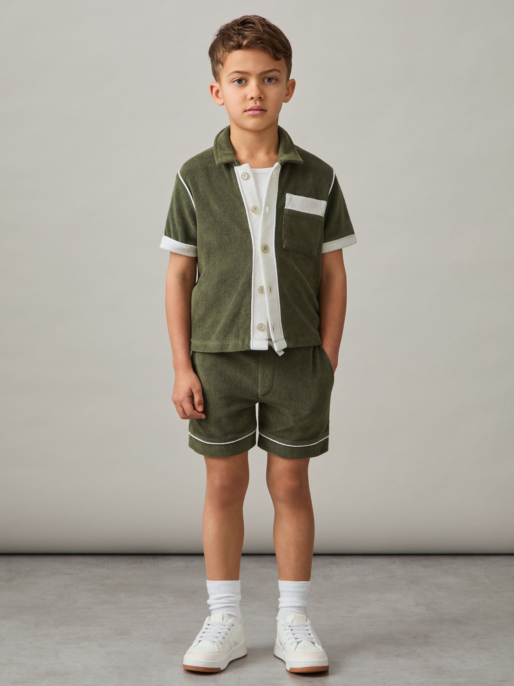9-13 yrs Velour Colour-Block Shirt in Green Multi