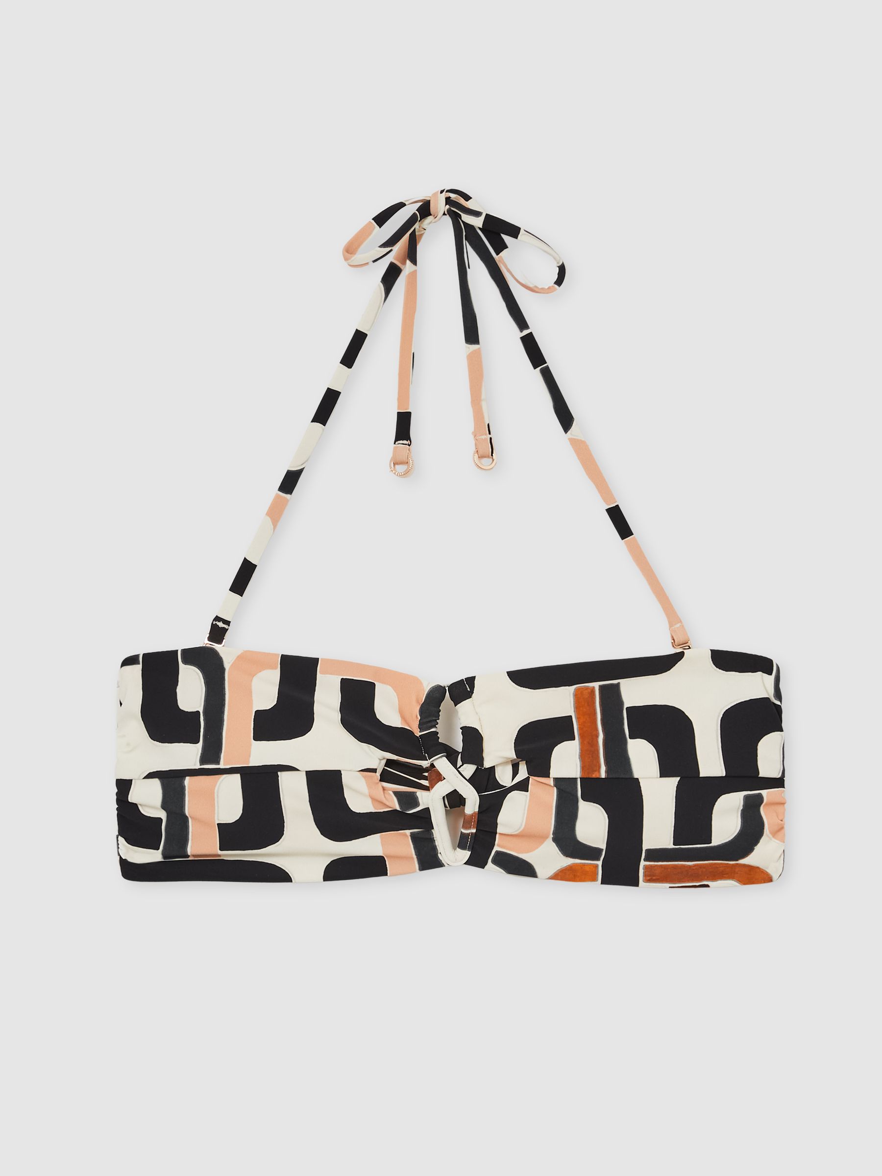 Cut-Out V-Wire Bandeau Bikini Top in Brown/Cream