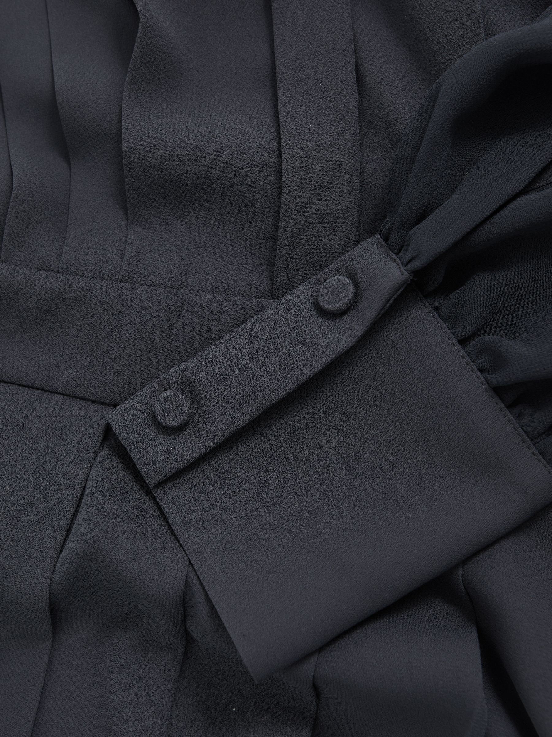 Pleated Sheer-Sleeve Mini Dress in Navy