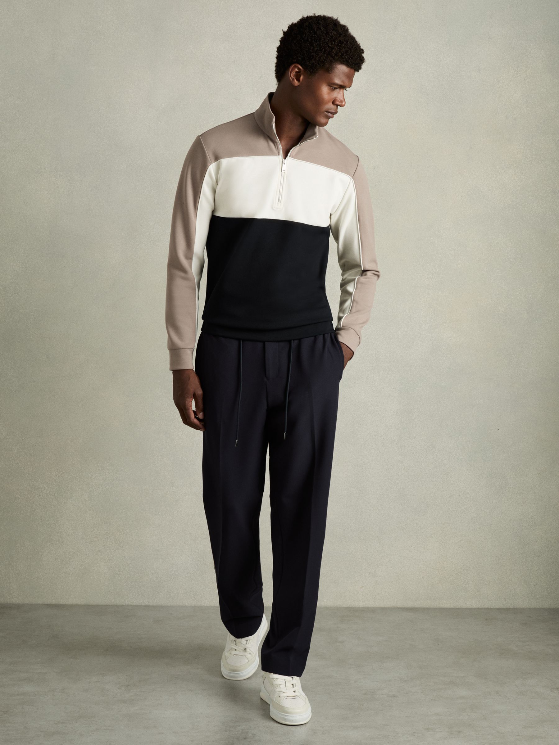 Interlock Colour-Block Half-Zip Sweatshirt in Navy/Taupe
