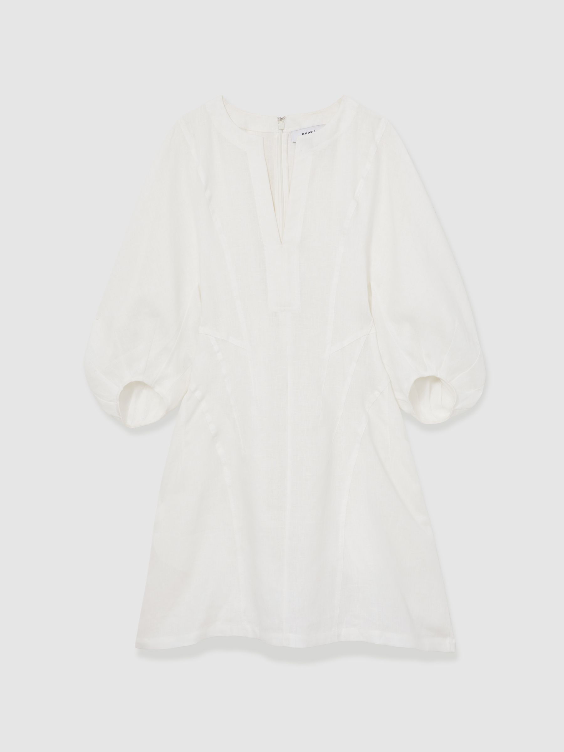 Linen Balloon Sleeve Mini Dress in Ivory