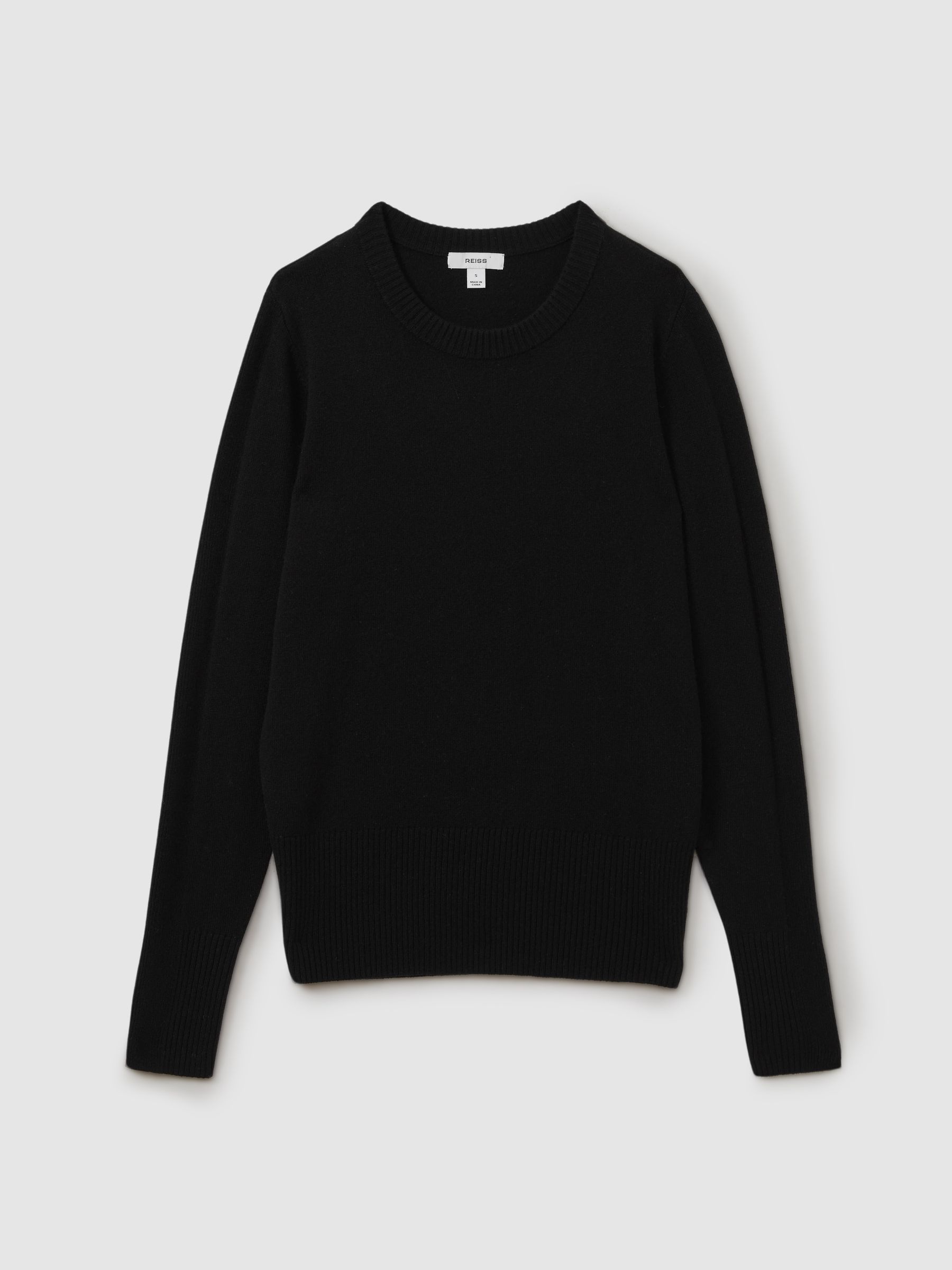 Wool Blend Crew Neck Jumper with Cashmere in Black