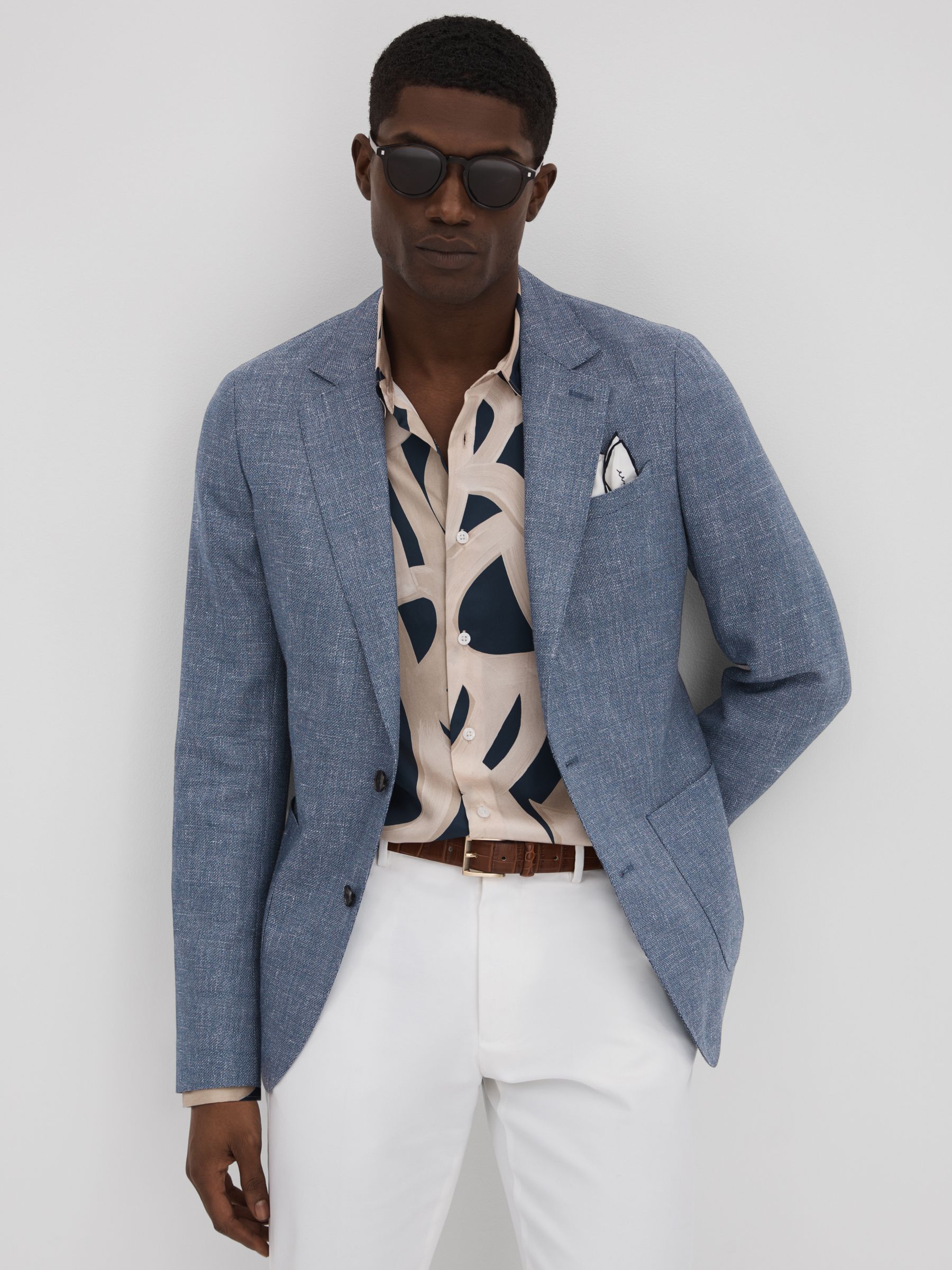 Slim Fit Single Breasted Wool Blend Blazer in Indigo