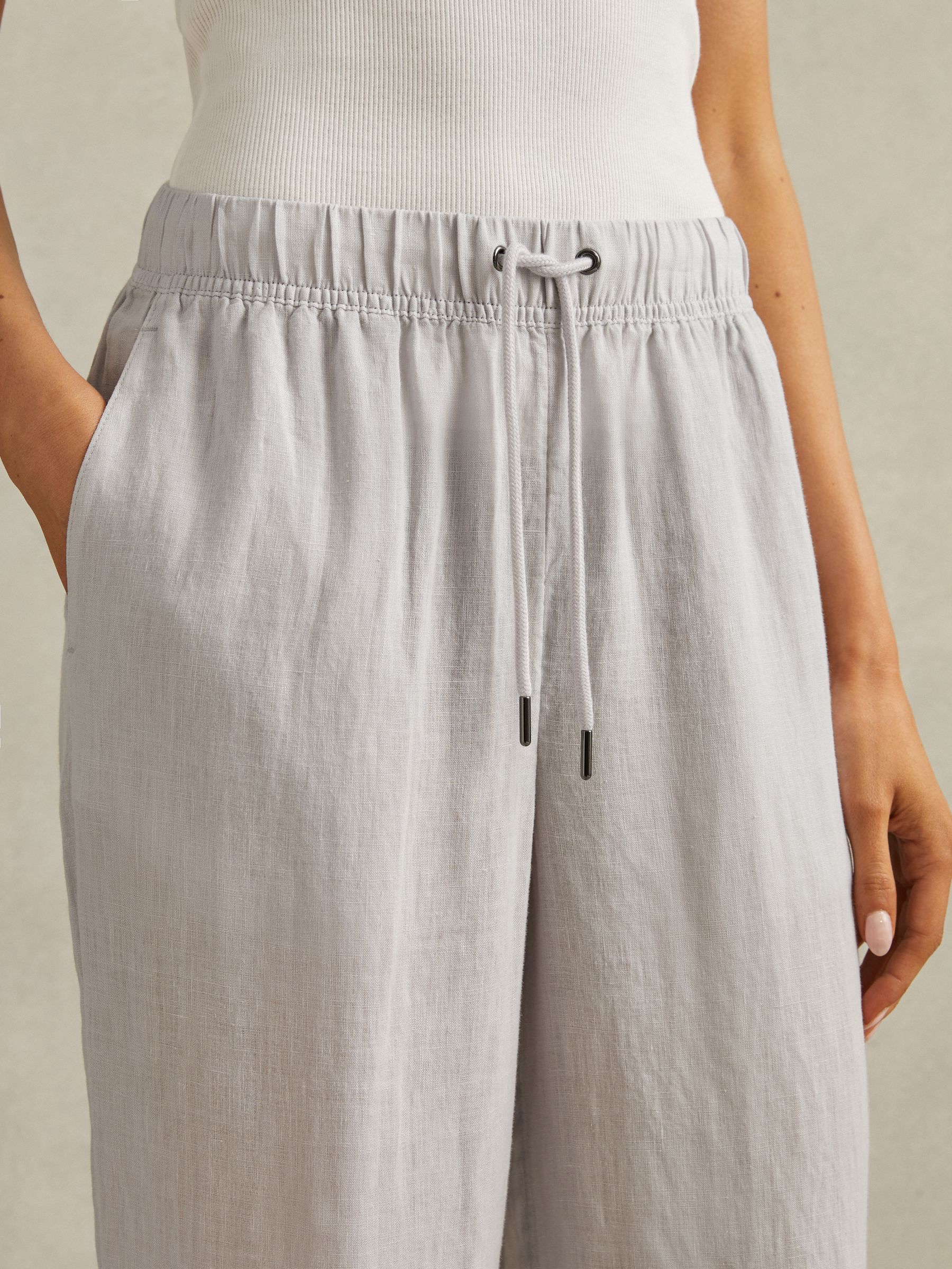 Garment Dyed Wide Leg 100% Linen Trousers in Dusty Blue