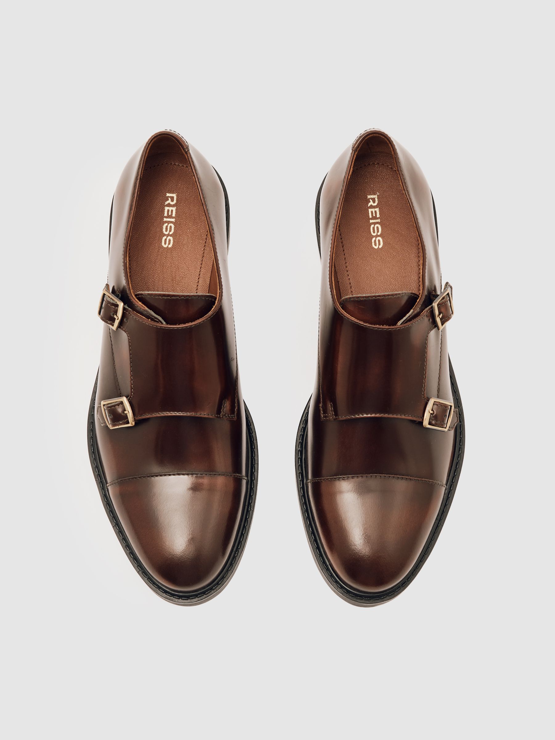 Leather Double-Strap Monk Shoes in Tan
