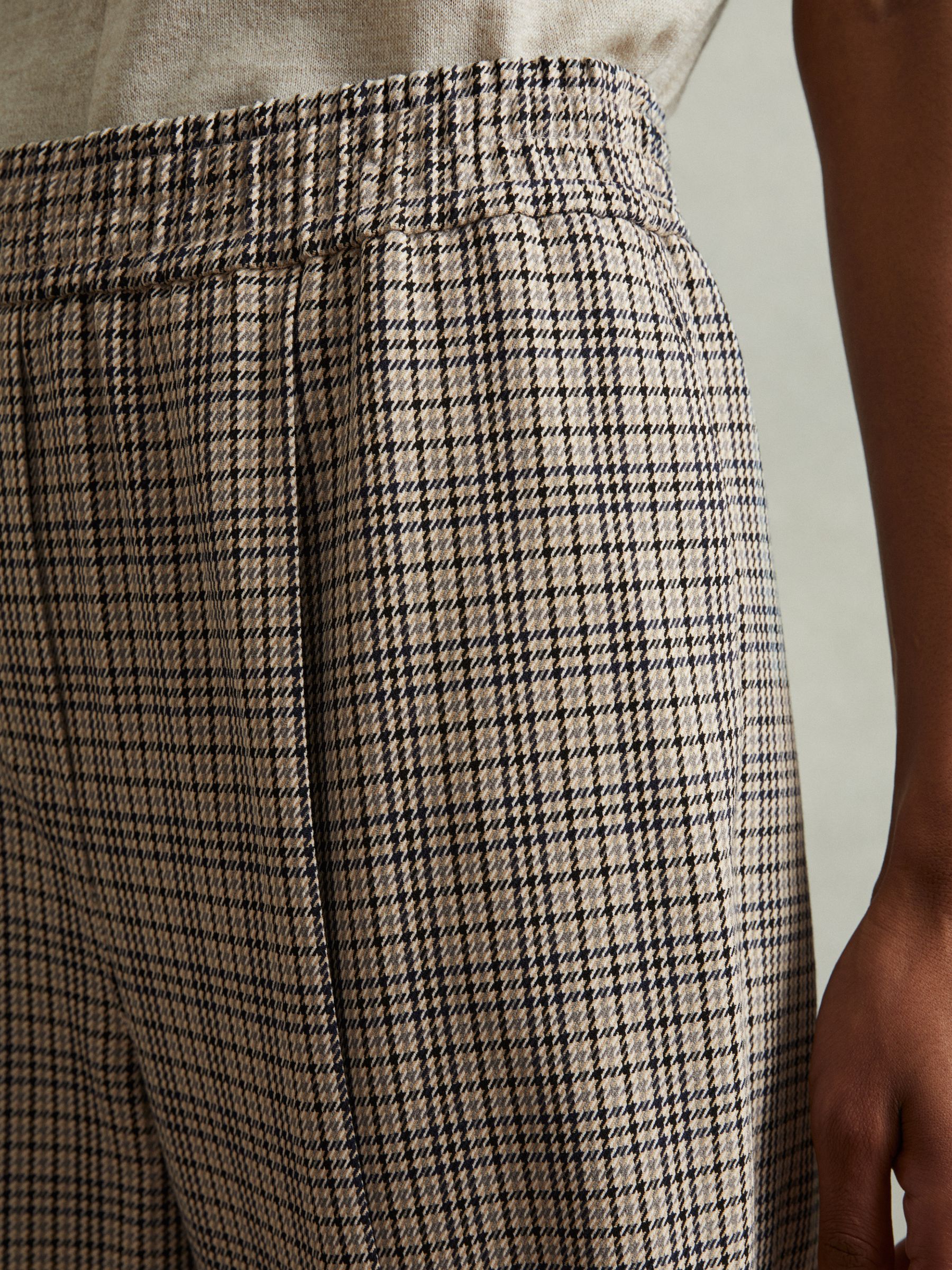 Karina Neutral Check Elasticated Waist Tapered Trousers
