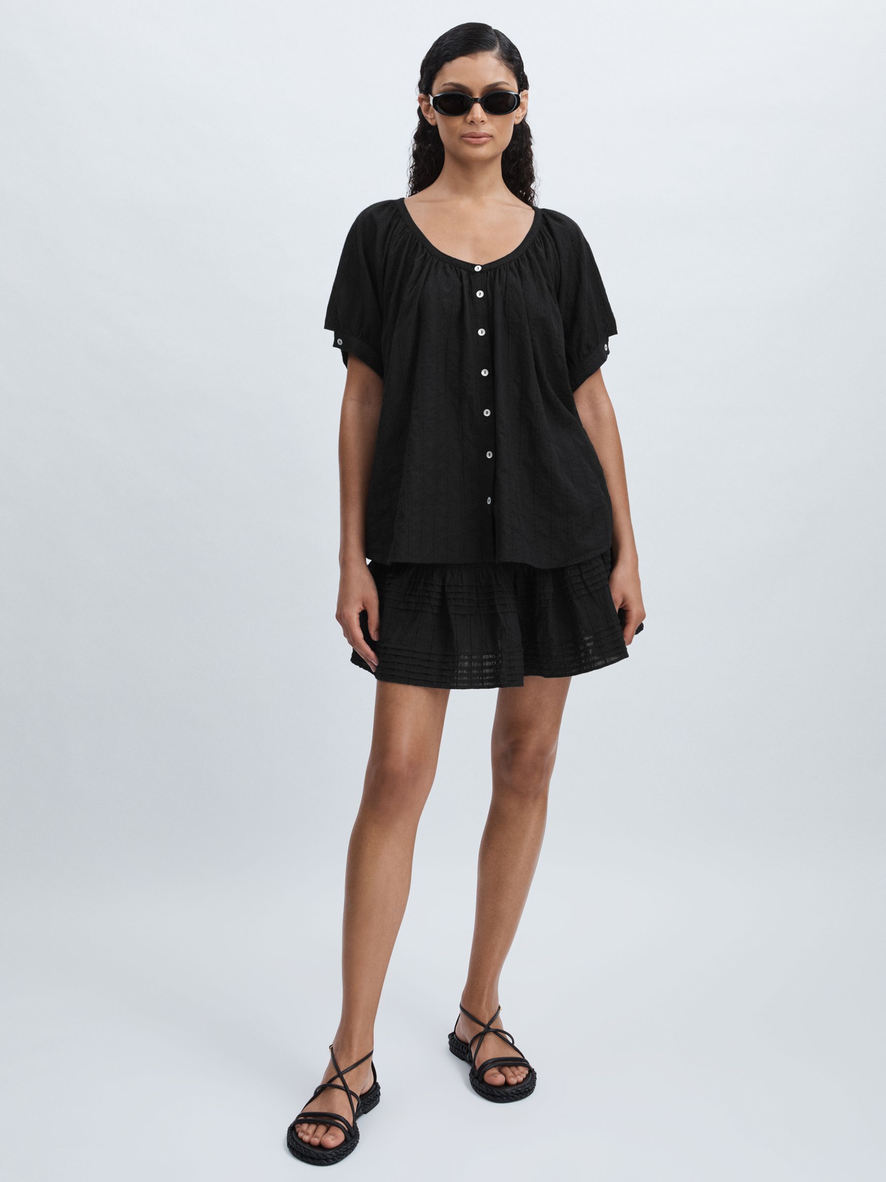 Mille 100% Cotton Tiered Mini Skirt in Black