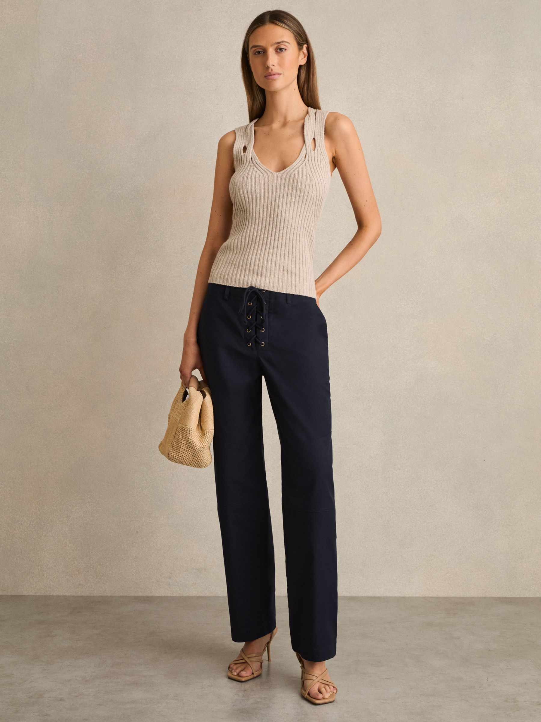 Lace-up Tapered Trousers in Navy