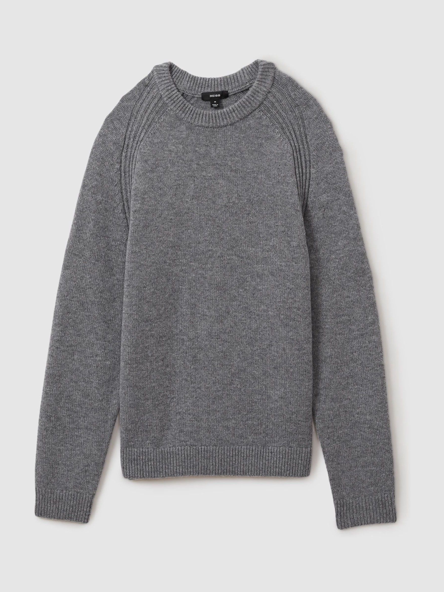 Wool-Blend Raglan-Sleeve Jumper in Mid Grey Melange