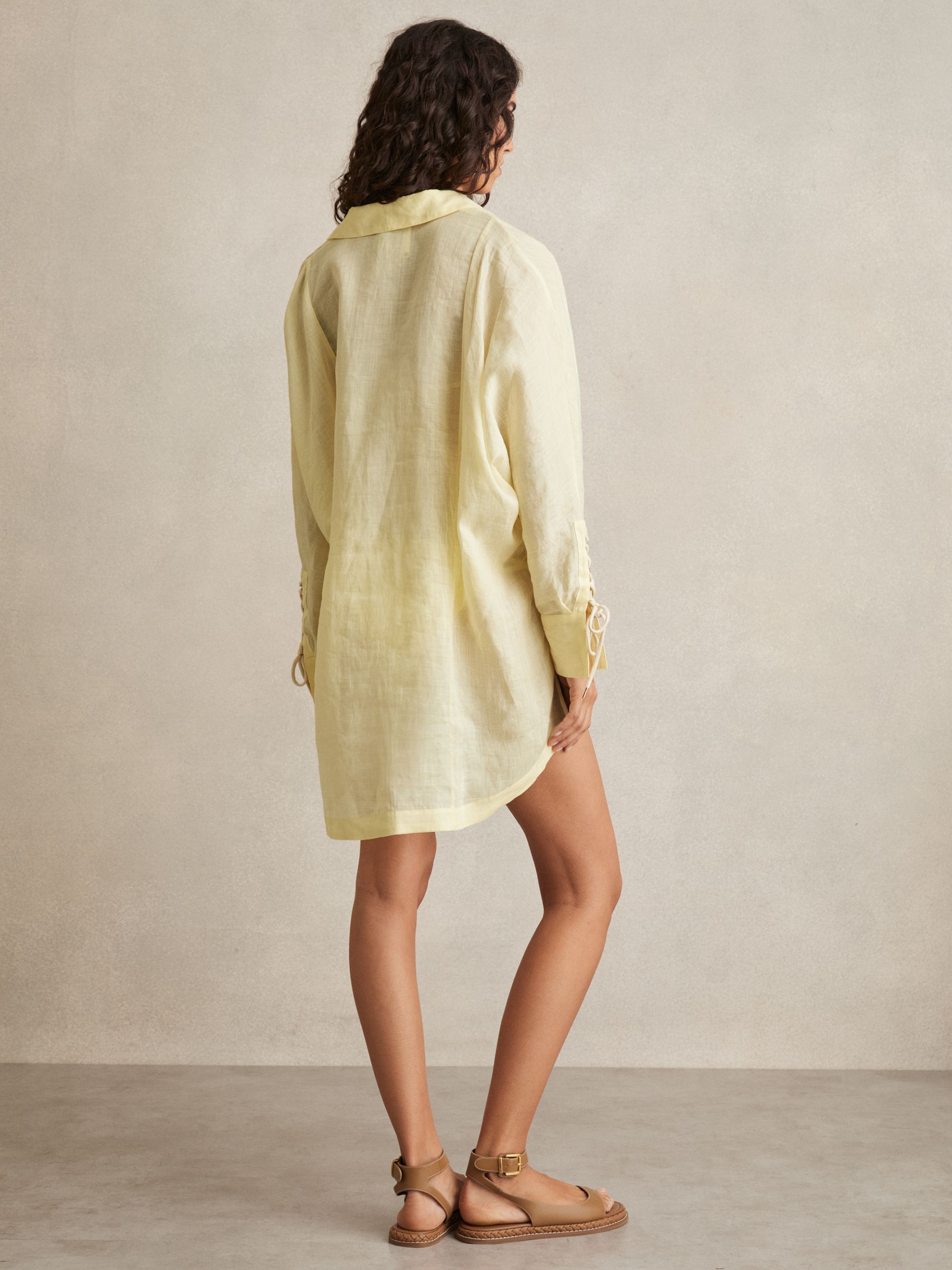 Ramie Open-Collar Kaftan Shirt in Yellow