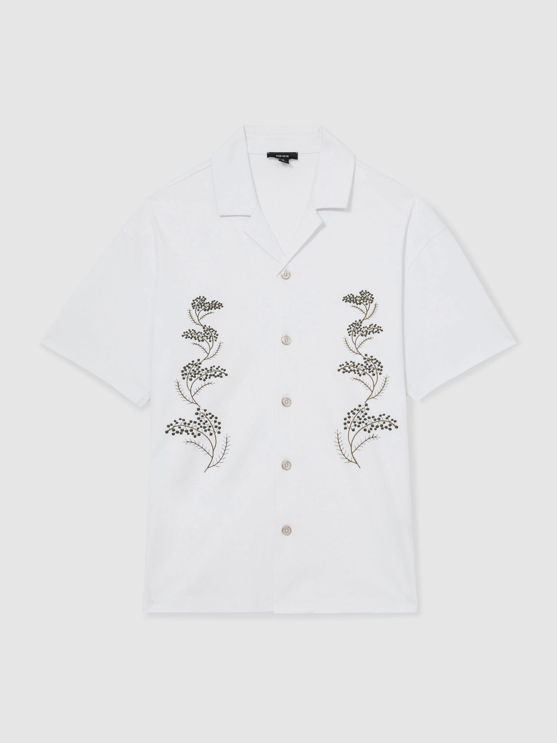 Cotton Floral Embroidered Shirt in White