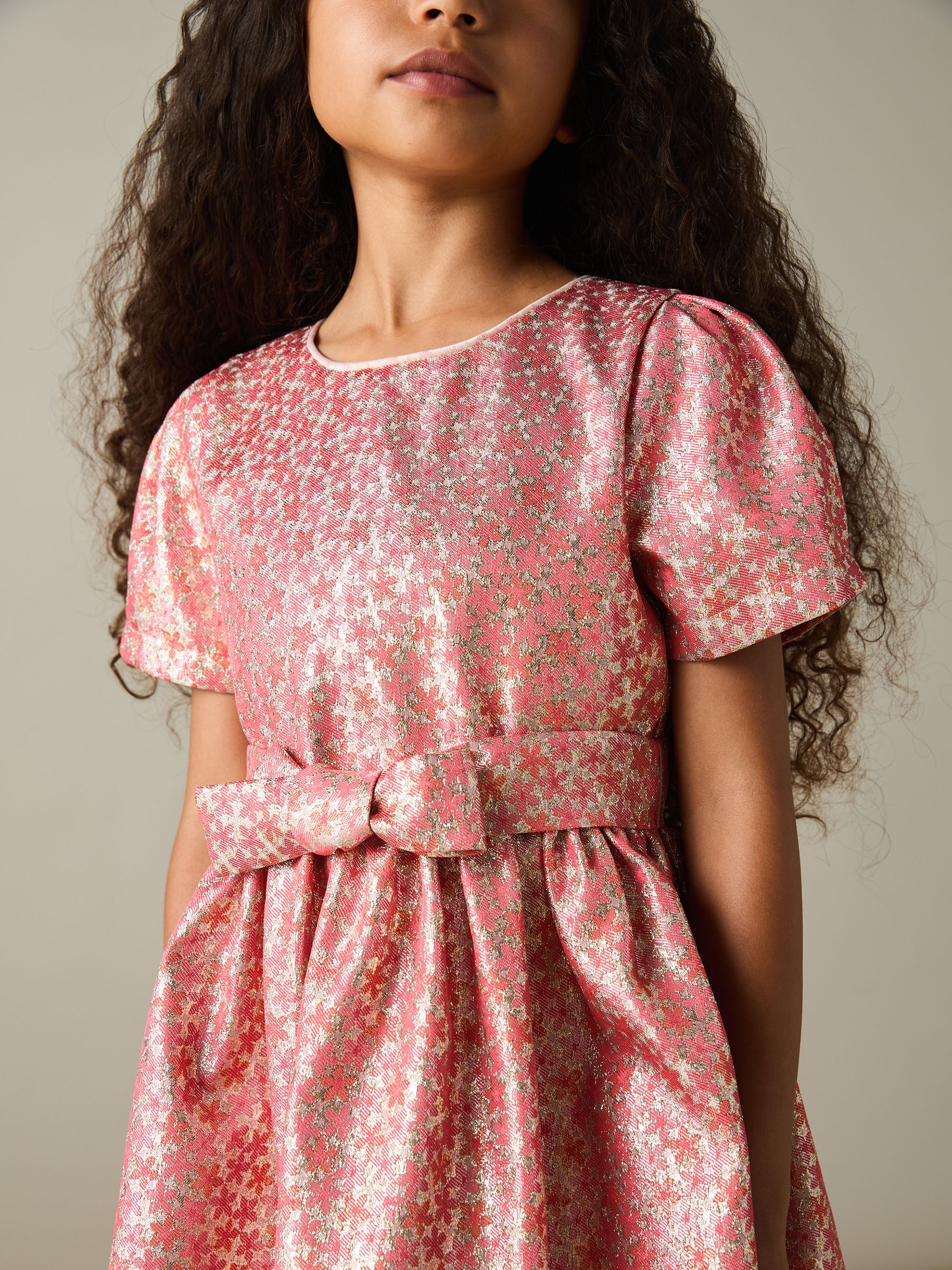 13-14 yrs Floral Fil-Coupé Dress in Pink