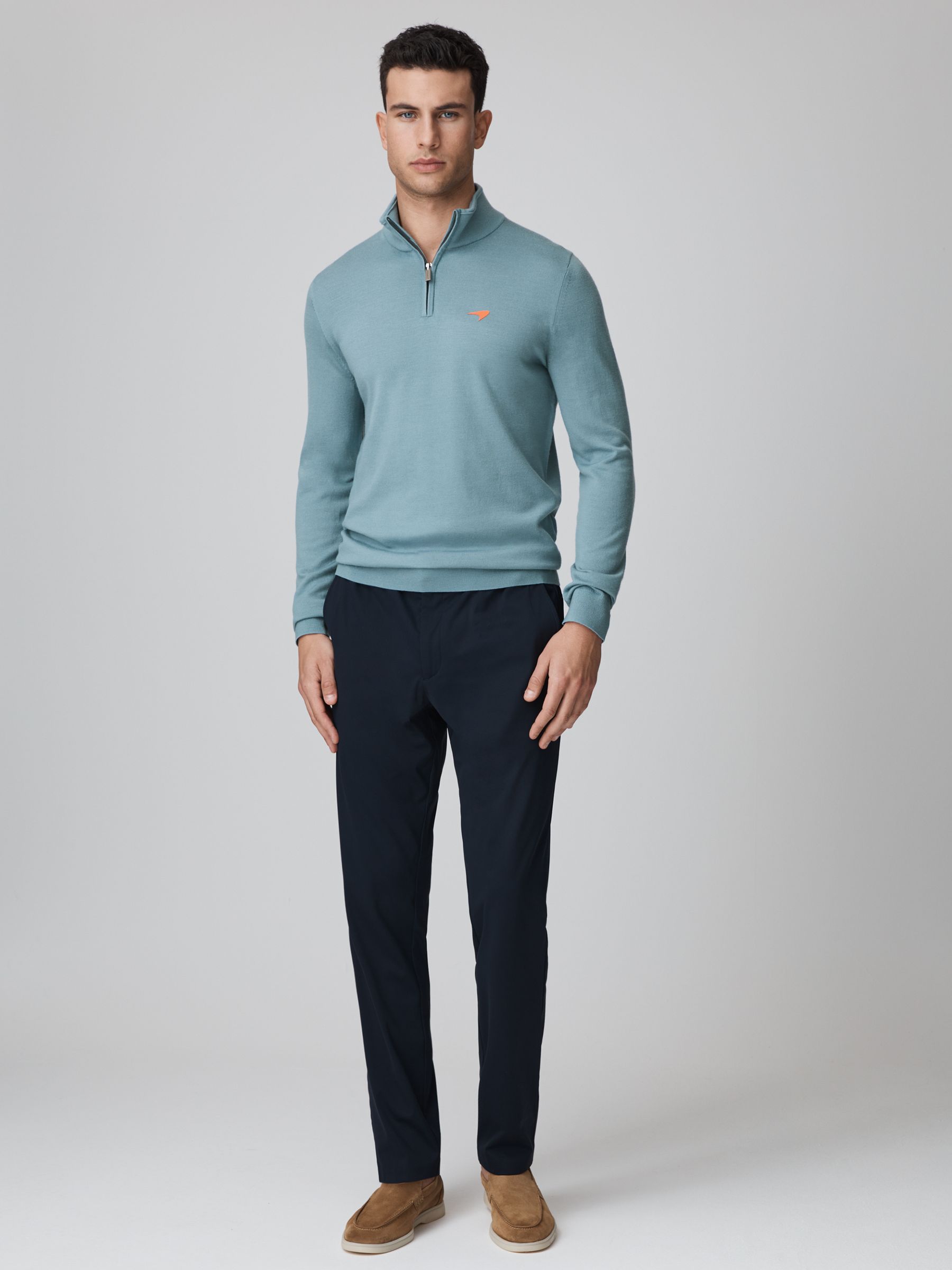 McLaren F1 Merino Half-Zip Funnel Neck Jumper in Soft Blue