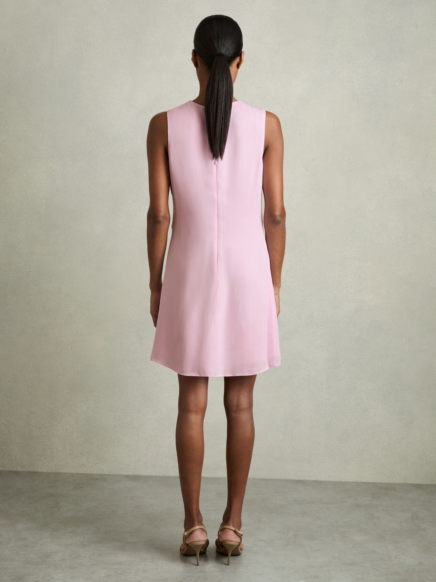 Draped Tuck Mini Dress in Pale Pink