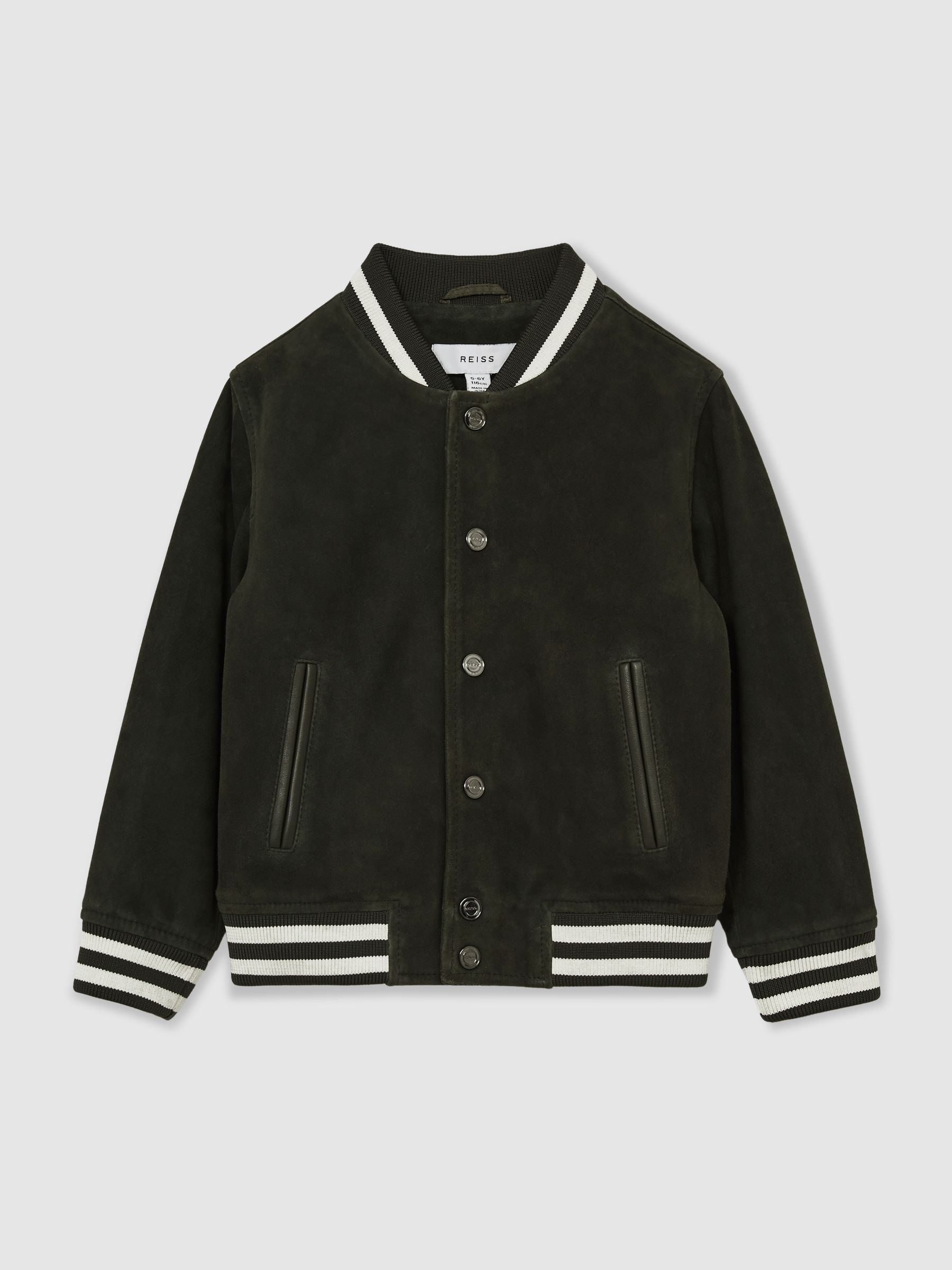 9-13 yrs Suede Varsity Bomber Jacket in Dark Green
