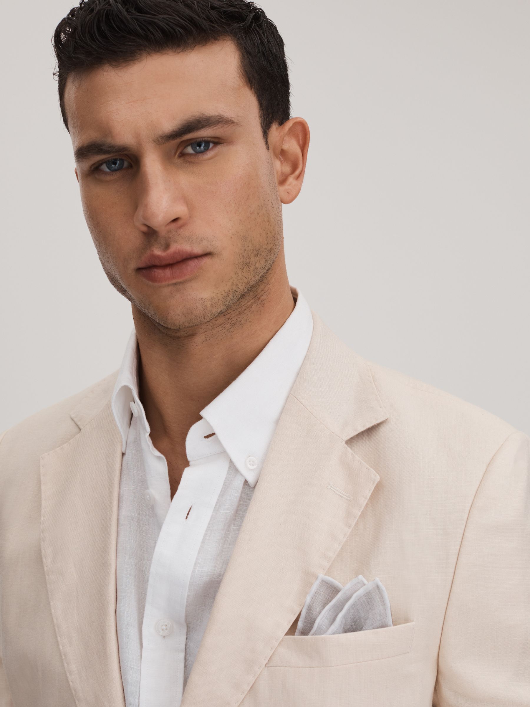 Linen Contrast Trim Pocket Square in Soft Ice