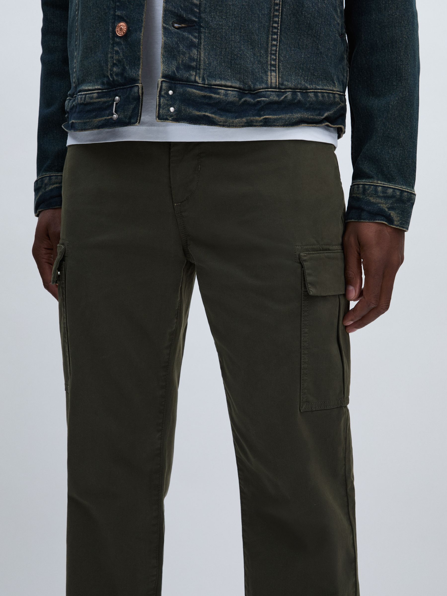 Paige Stretch-Cotton Slim Cargo Trousers in Khaki