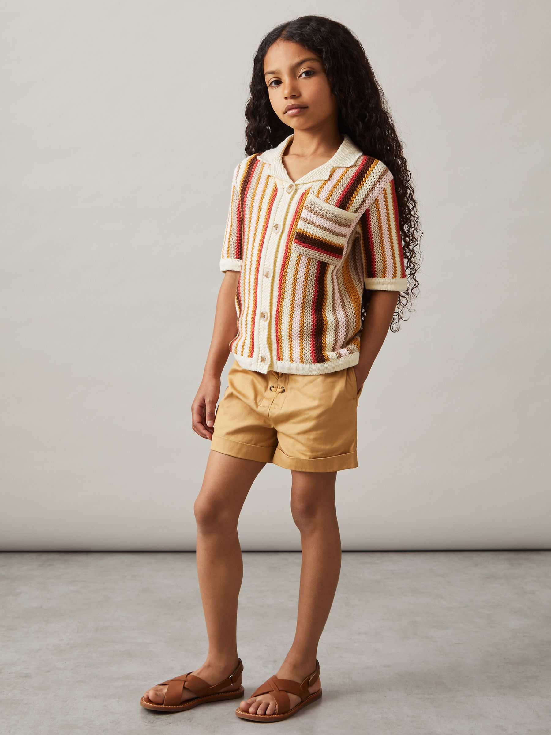 13-14 yrs Cotton Striped Crochet Shirt in Multi
