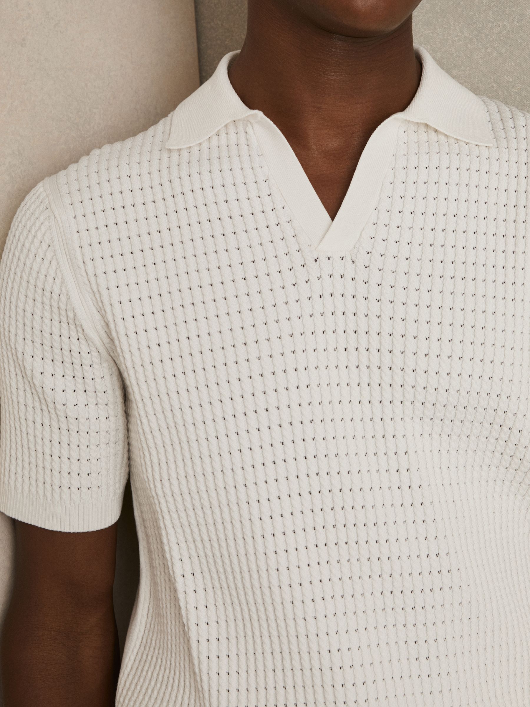 Micro-Cable Open-Collar Cotton-Blend Shirt in White