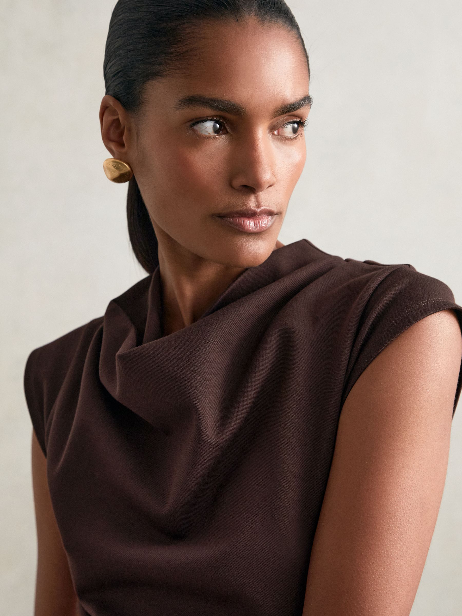 Twill-Jersey Draped Midi Dress in Burgundy