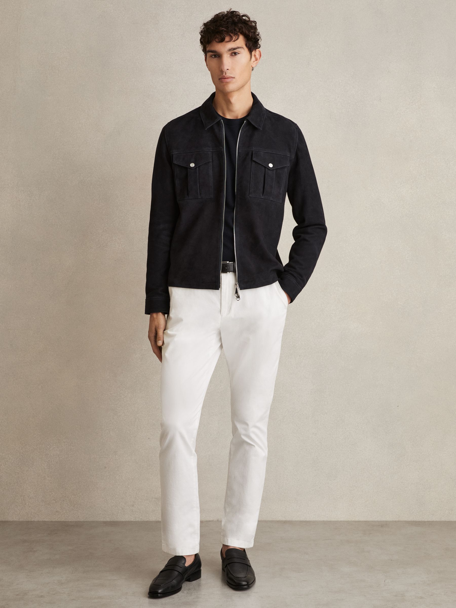 Suede Zip-Through Jacket in Navy