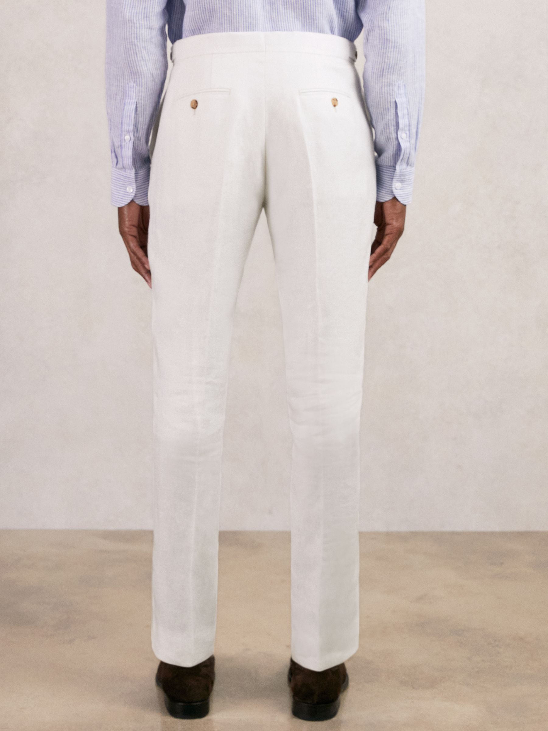 Slim Fit Lyocell Linen Suit Trousers in White