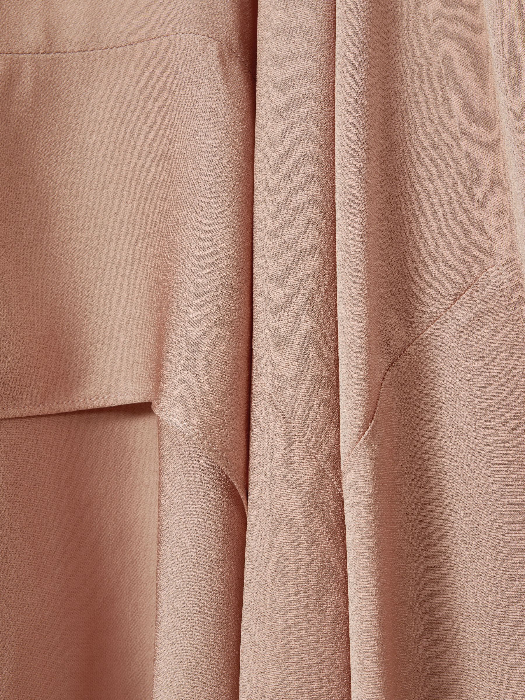 Side Pleat Asymmetric Midi Skirt in Nude