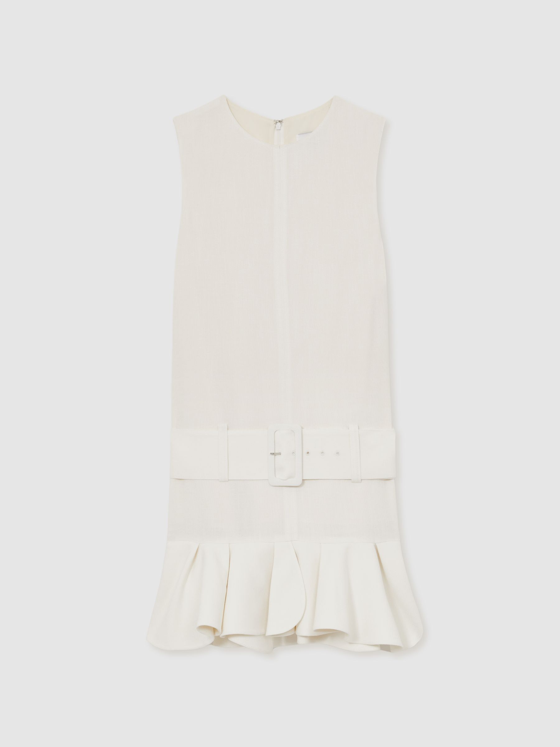Ruffle Hem Belted Mini Dress in Ivory