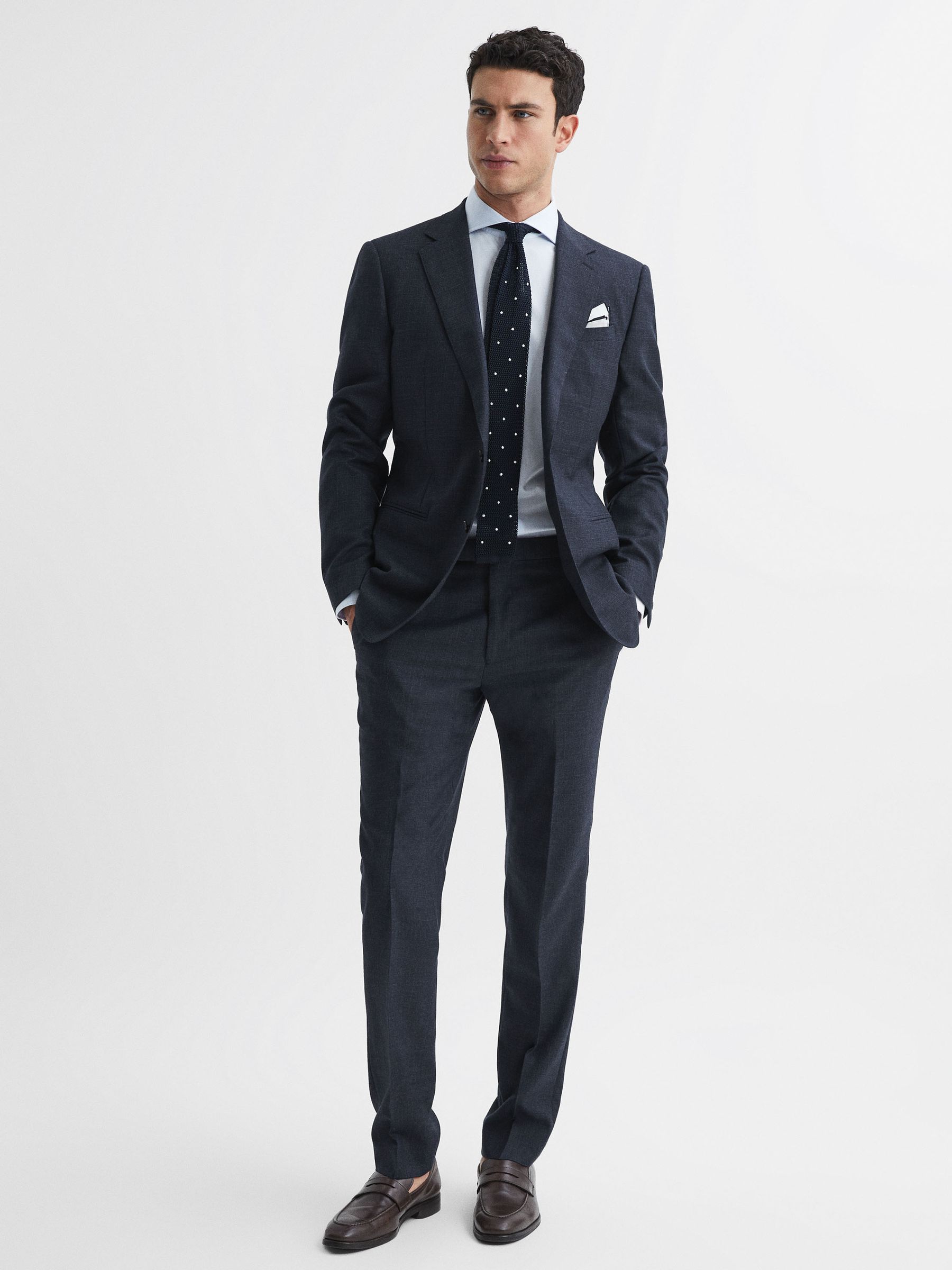 Textured Slim Fit Trousers in Navy