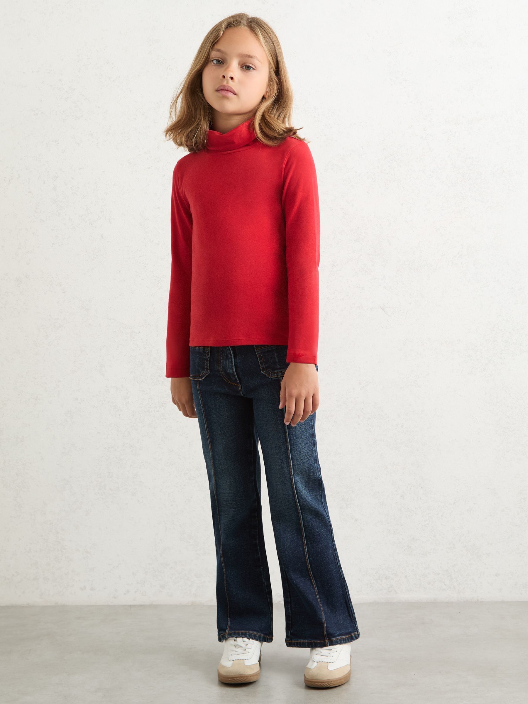 9-13 yrs Cotton-Jersey Roll-Neck Top with Stretch in Red