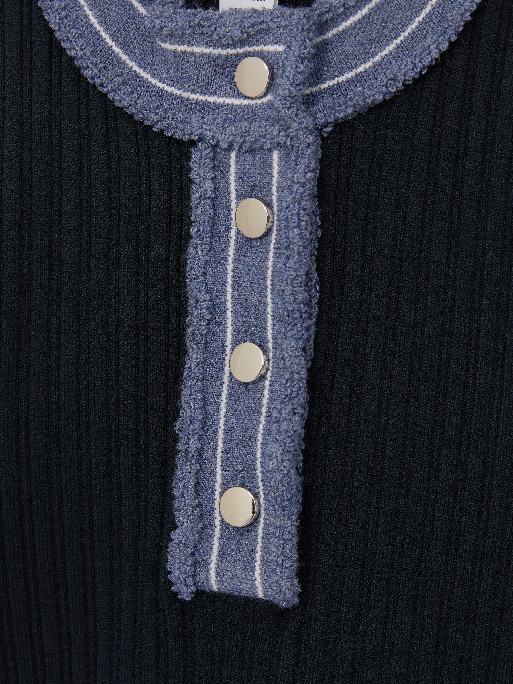 13-14 yrs Contrast-Trim Rib-Knit Dress in Navy