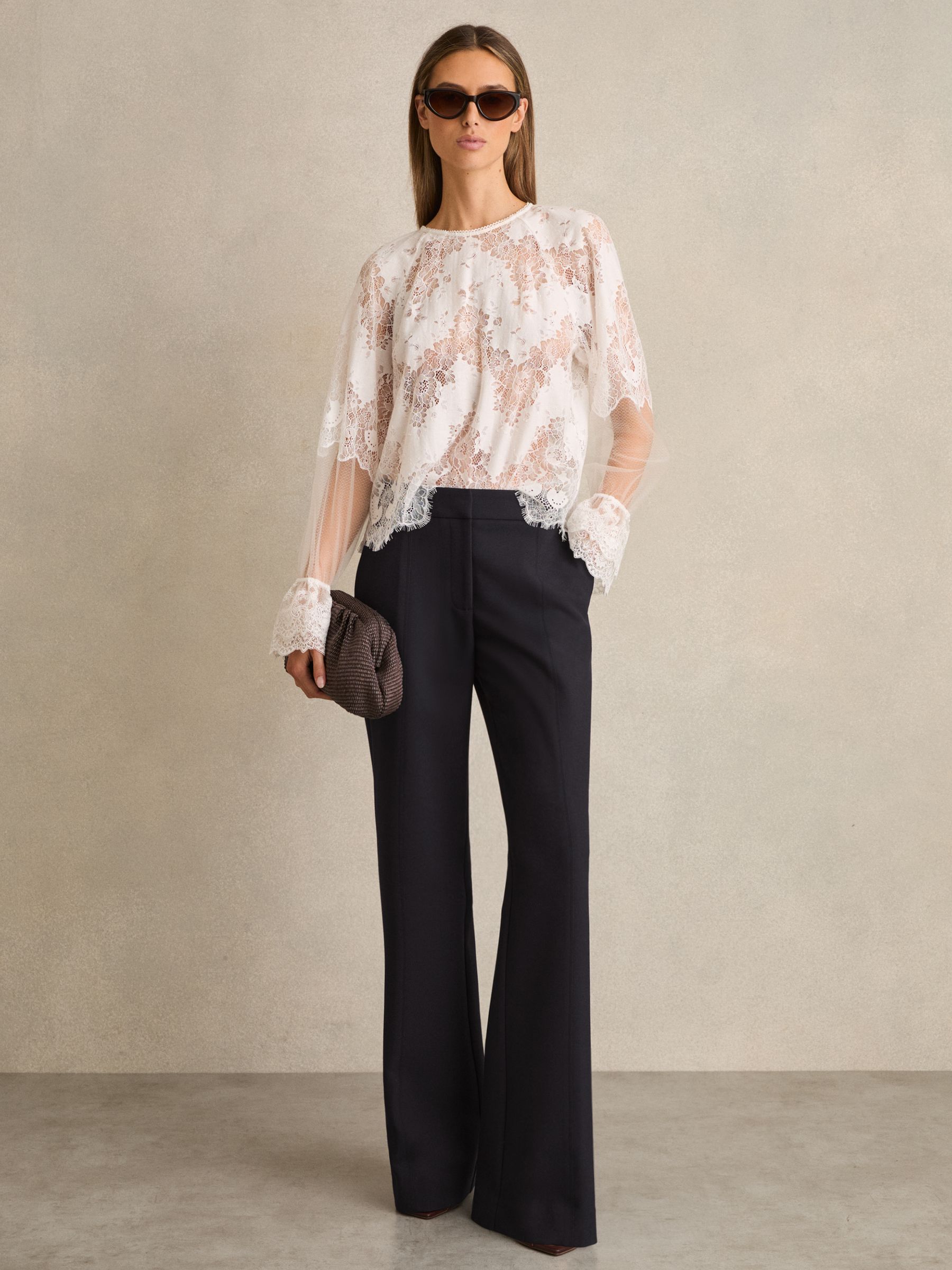 Petite Flared Tailored Trousers in Navy
