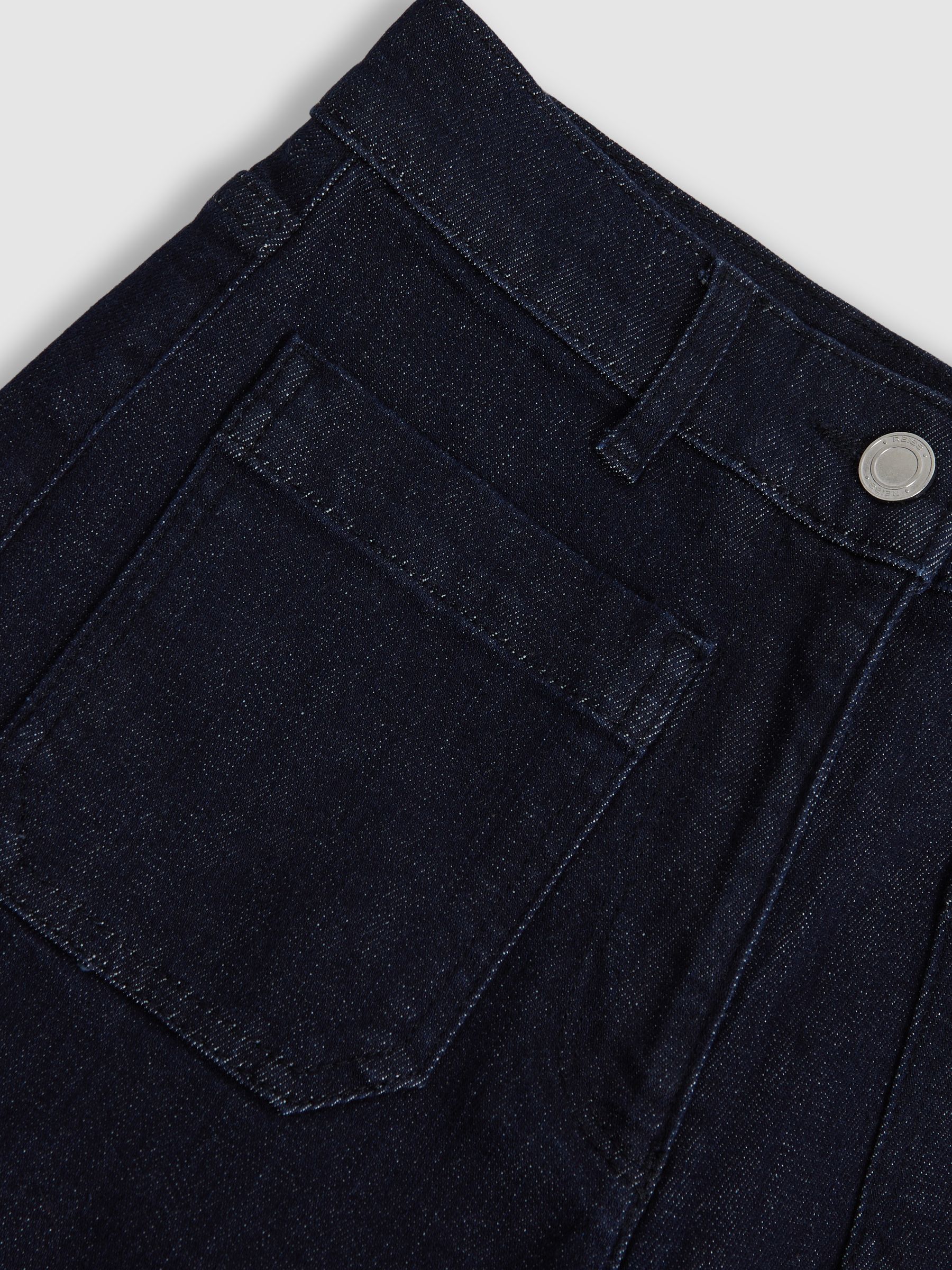 Petite Patch Pocket Wide Leg Jeans in Dark Blue