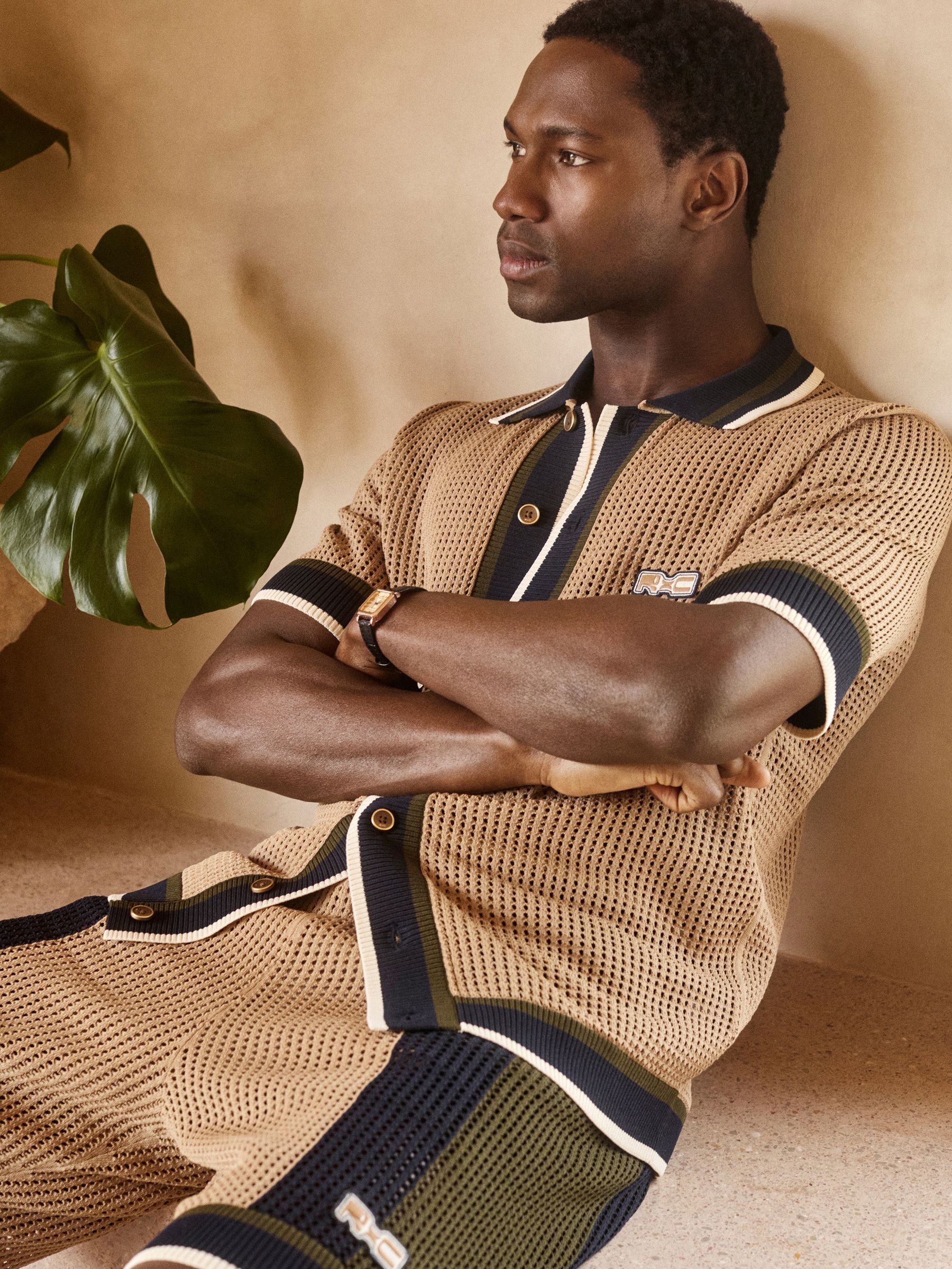 Reiss | Ché Crochet Tipped Shirt in Camel