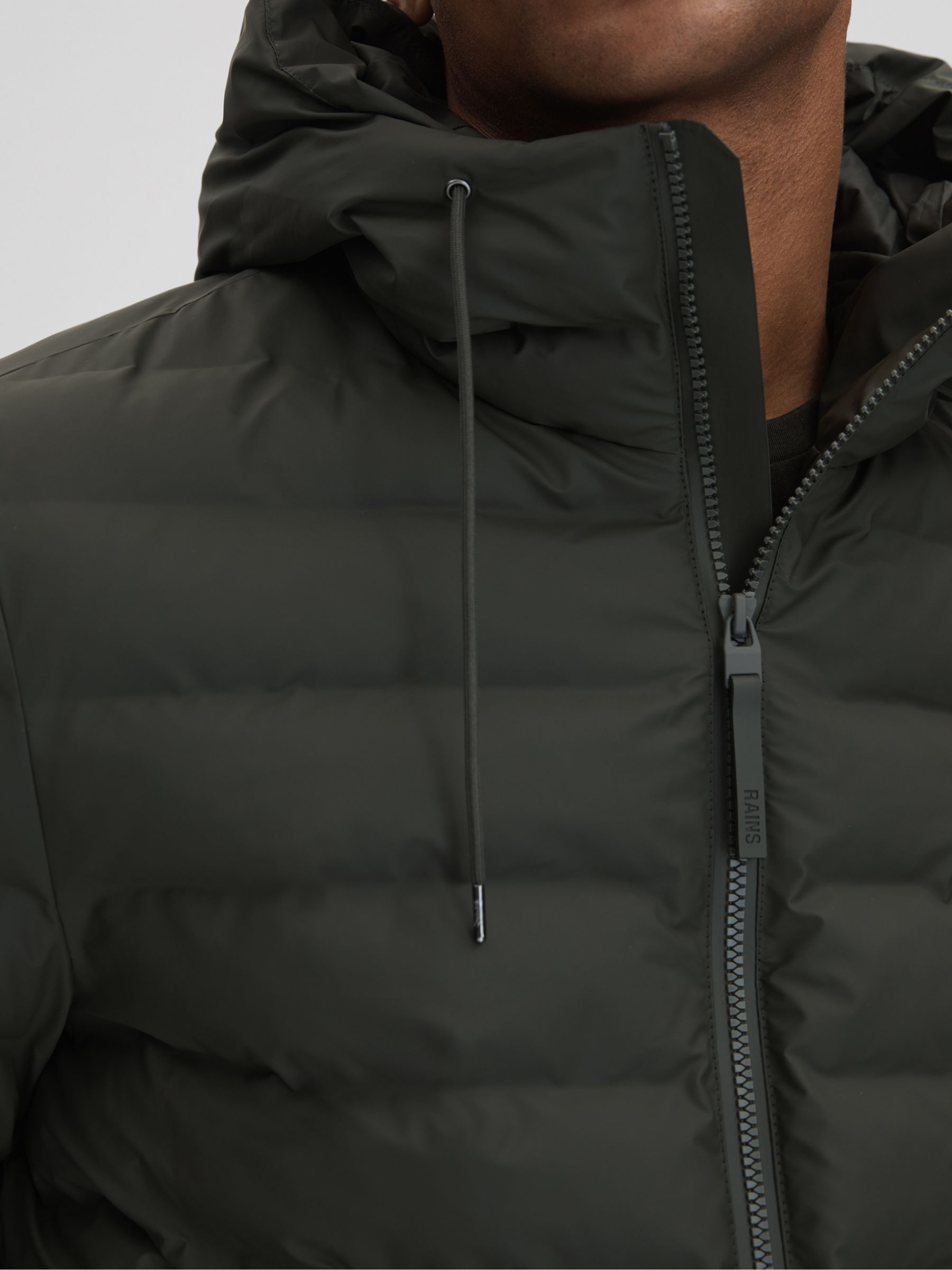 Rains Hooded Puffer Jacket in Green