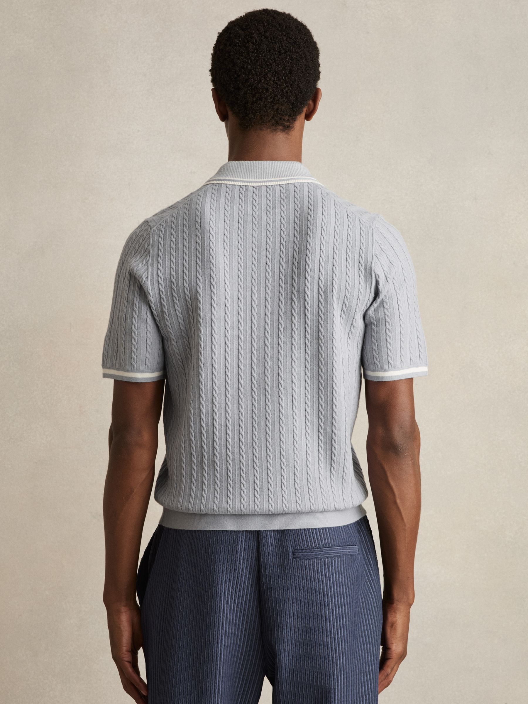 Micro-Cable Half-Zip Polo Shirt in Soft Blue
