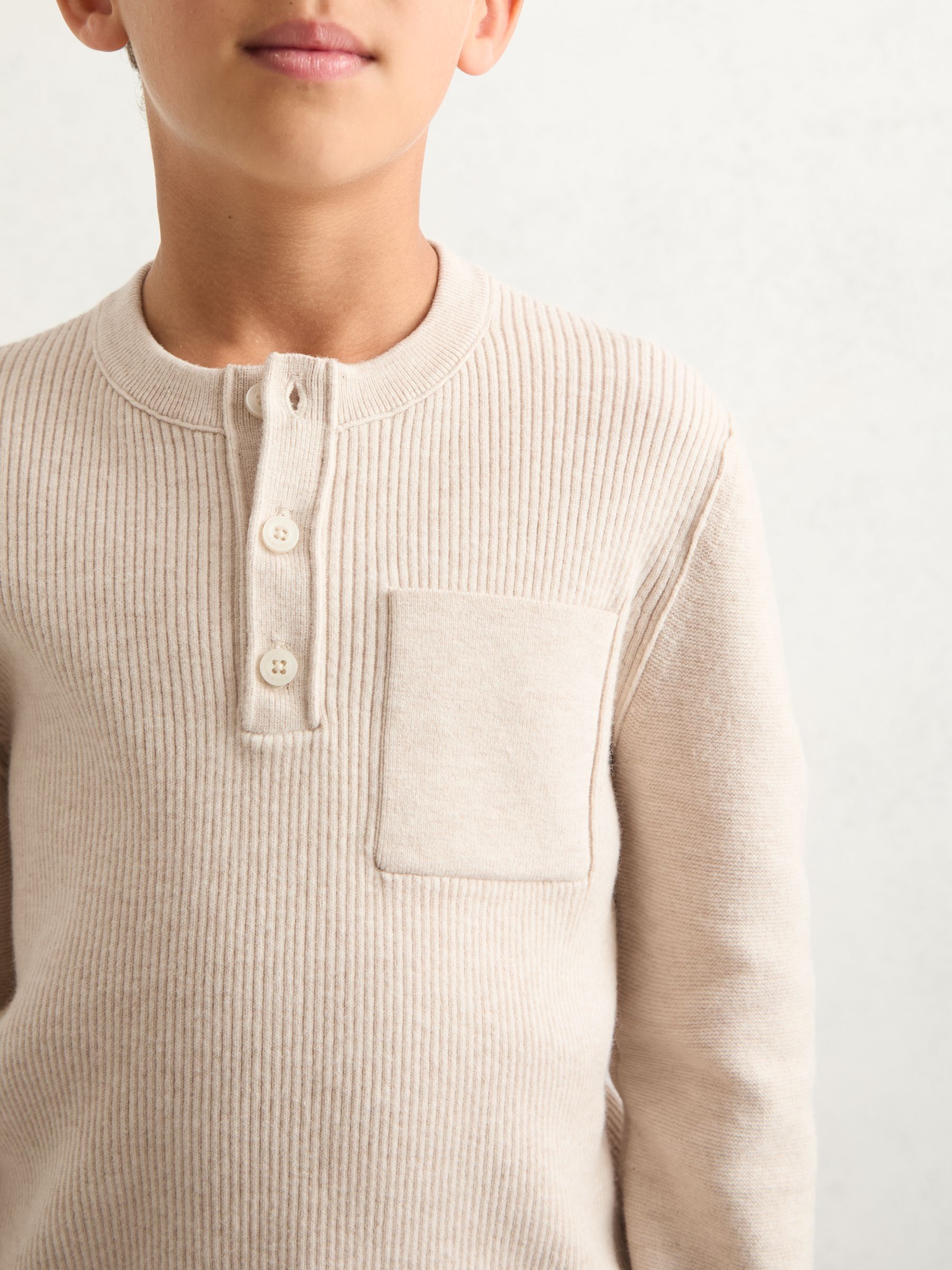 3-9 yrs Cotton-Blend Rib-Knit Henley Top in Oatmeal Melange