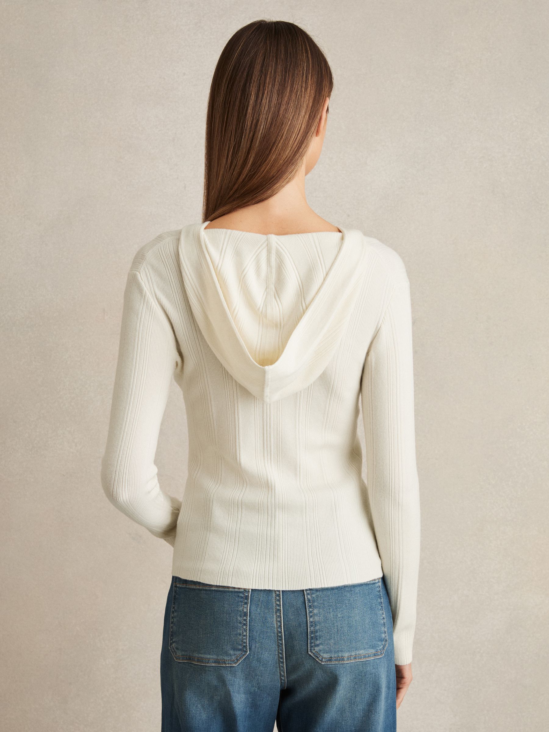 Wool-Blend Rib-Knit Hooded Jumper in Cream