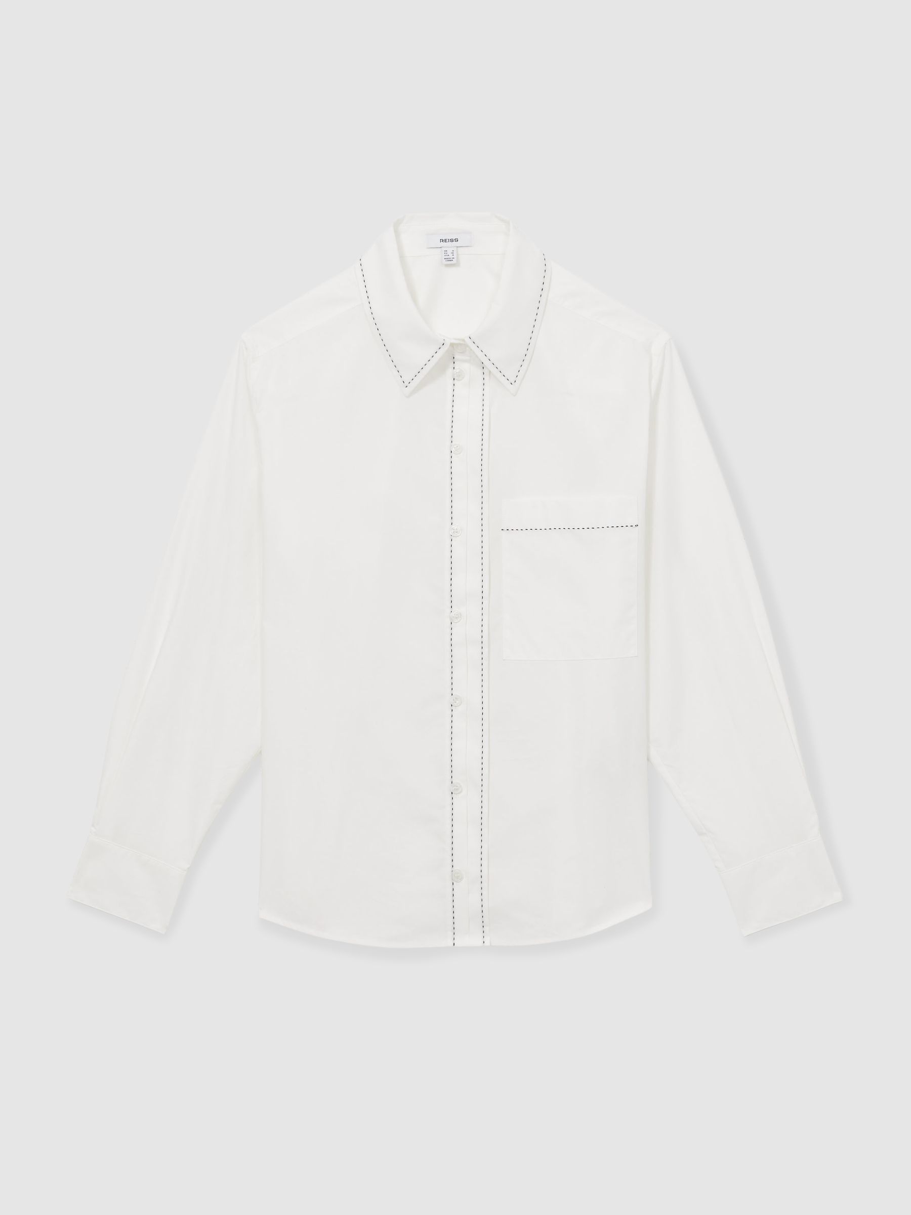 Cotton Topstitched Button-Through Shirt in White