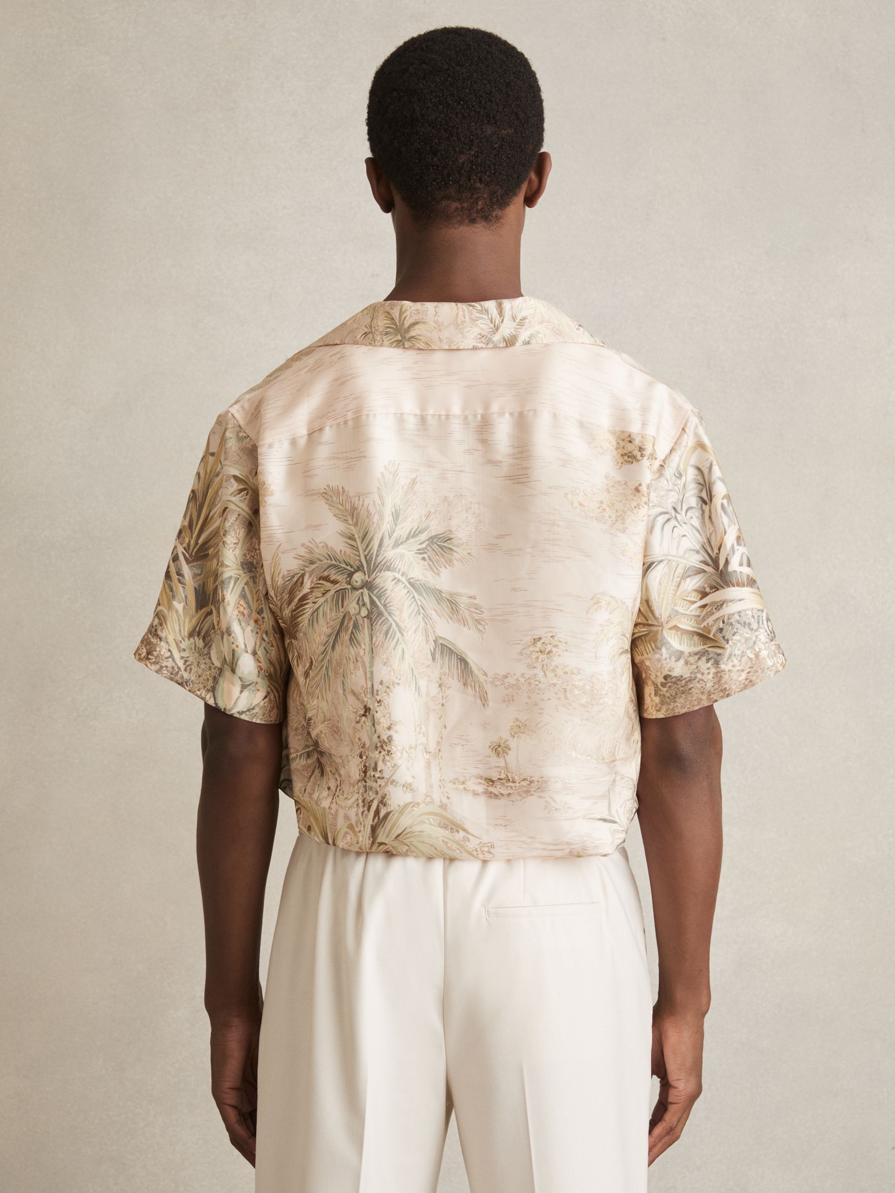 Jungle Print Cuban-Collar Shirt in Soft Sage Green