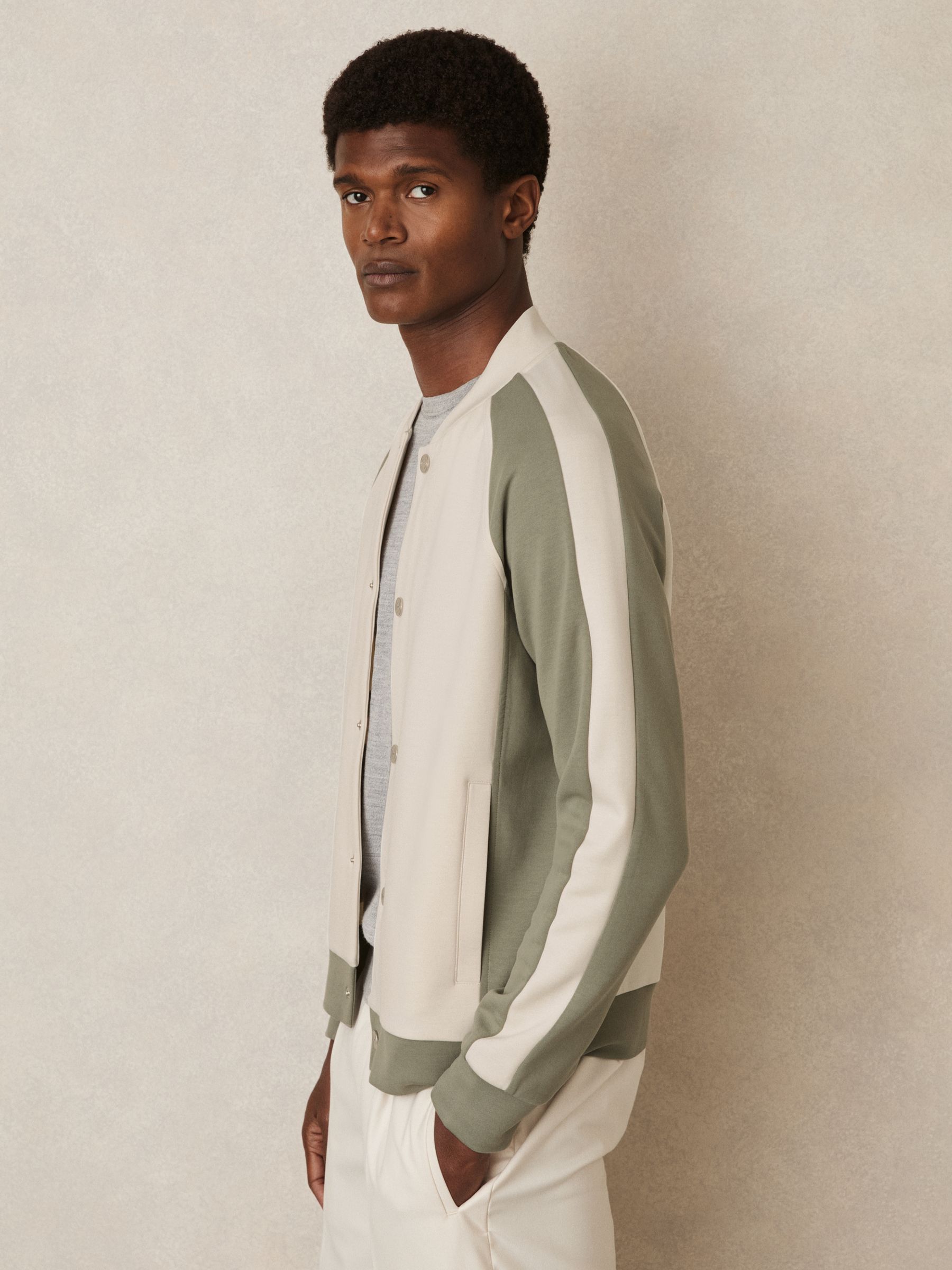 Interlock Colour-Block Bomber Jacket in Off White/Sage