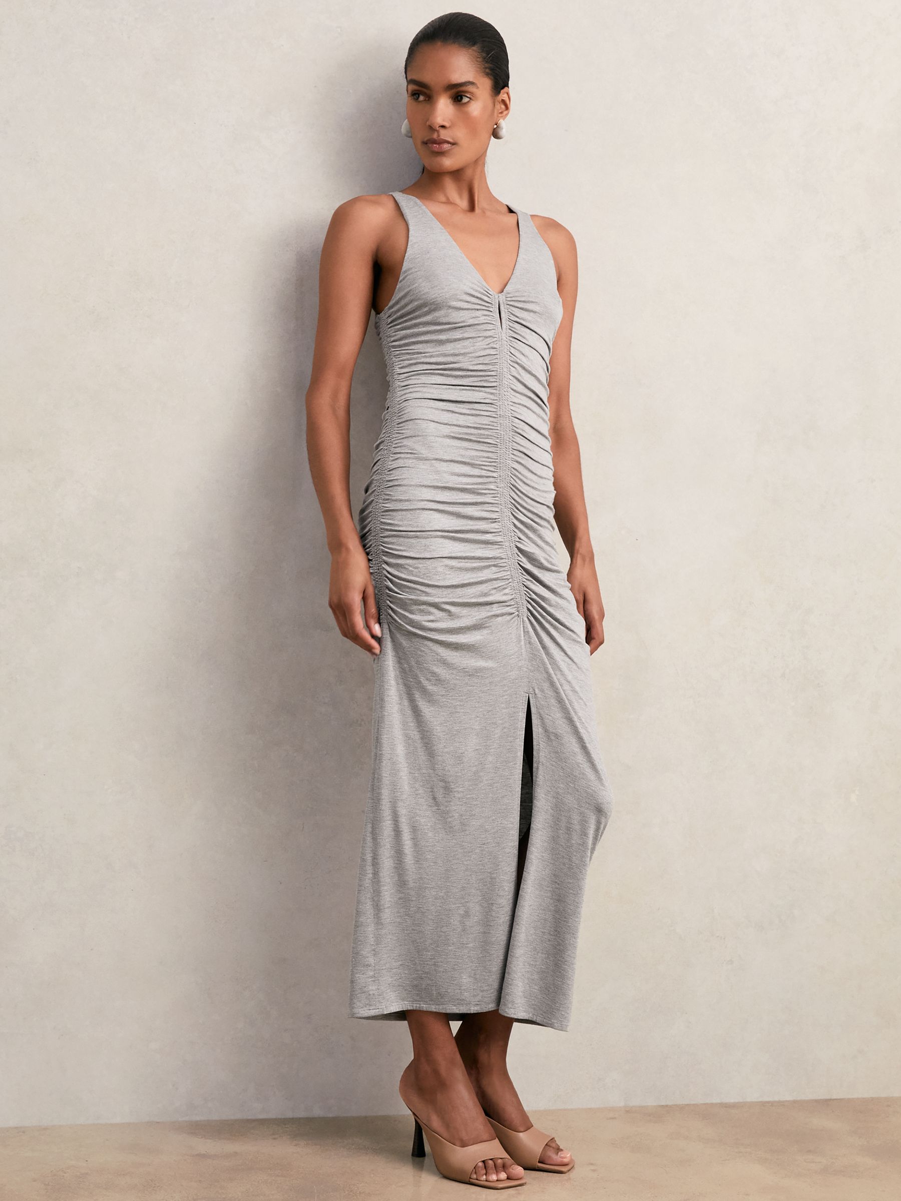 Stretch-Modal Ruched Jersey Dress in Grey