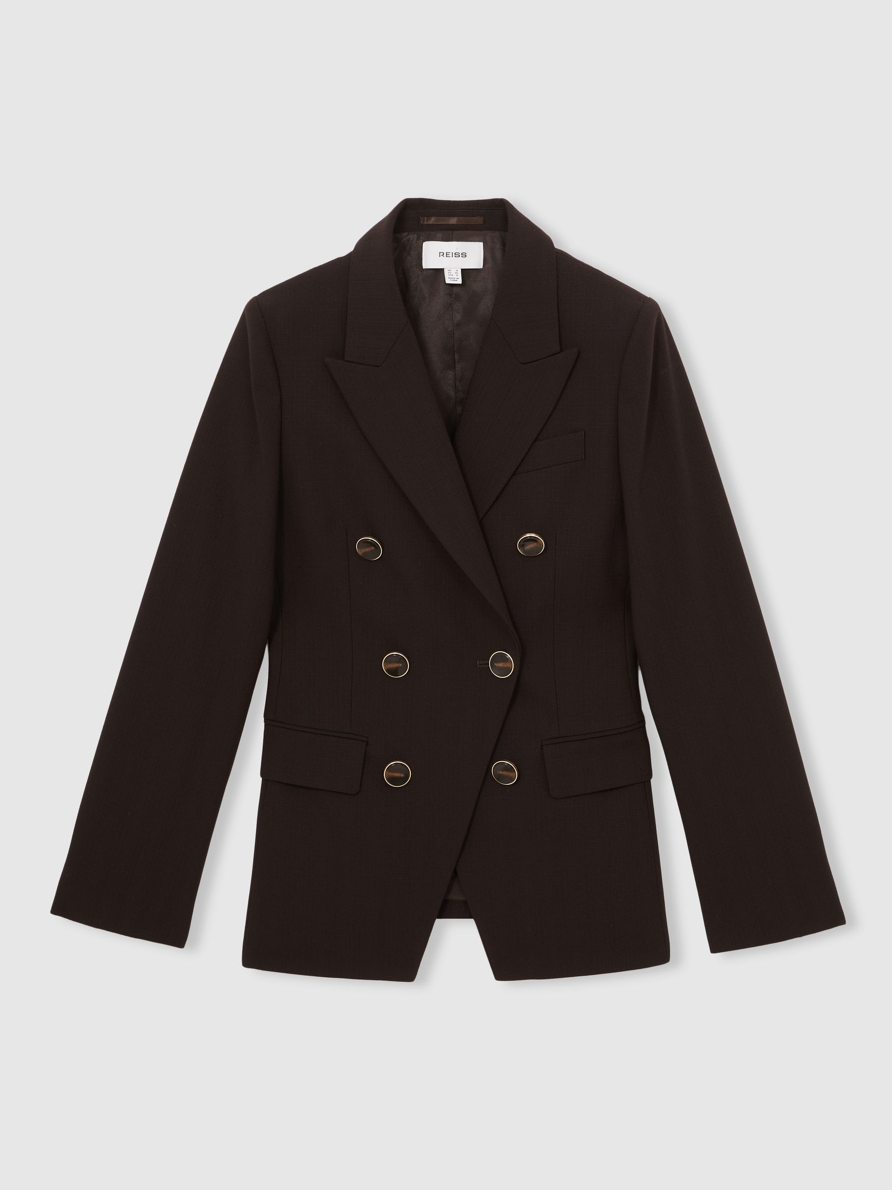 Petite Wool-Blend Double-Breasted Blazer in Chocolate Brown